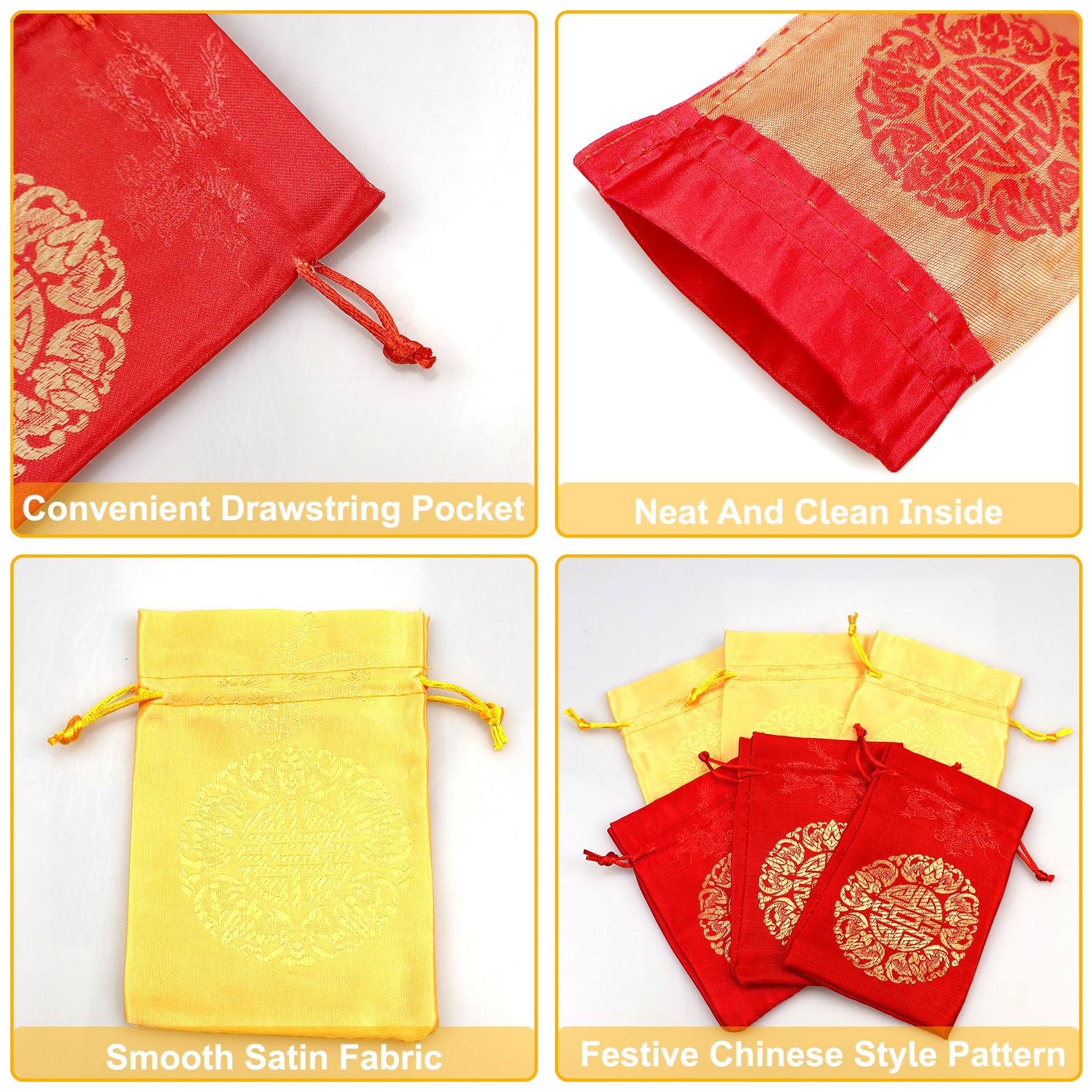 20 Sacchetti Regalo Con Coulisse In Seta – Rosso E Giallo, 10x13,5 Cm, Per Bomboniere Matrimonio, Gioielli E Caramelle
