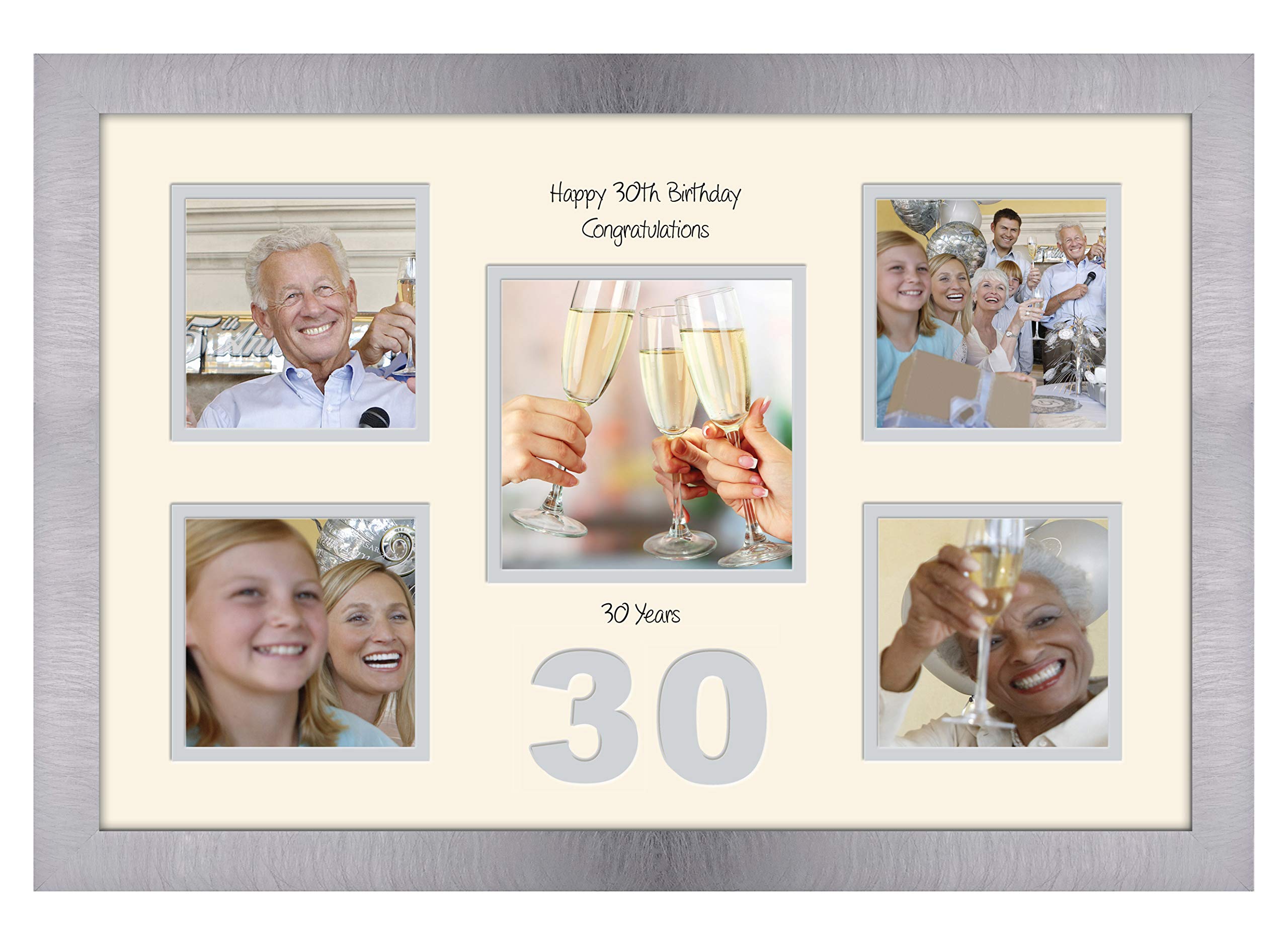 Photos In A Word Brushed Silver Finish Frame Cream Mount Grey Inside 30Th Birthday Photo Frame 4"X4" X4 And 5"X5" Photo 966D (Brushed Silver Finish Frame Cream Mount Grey Inside)