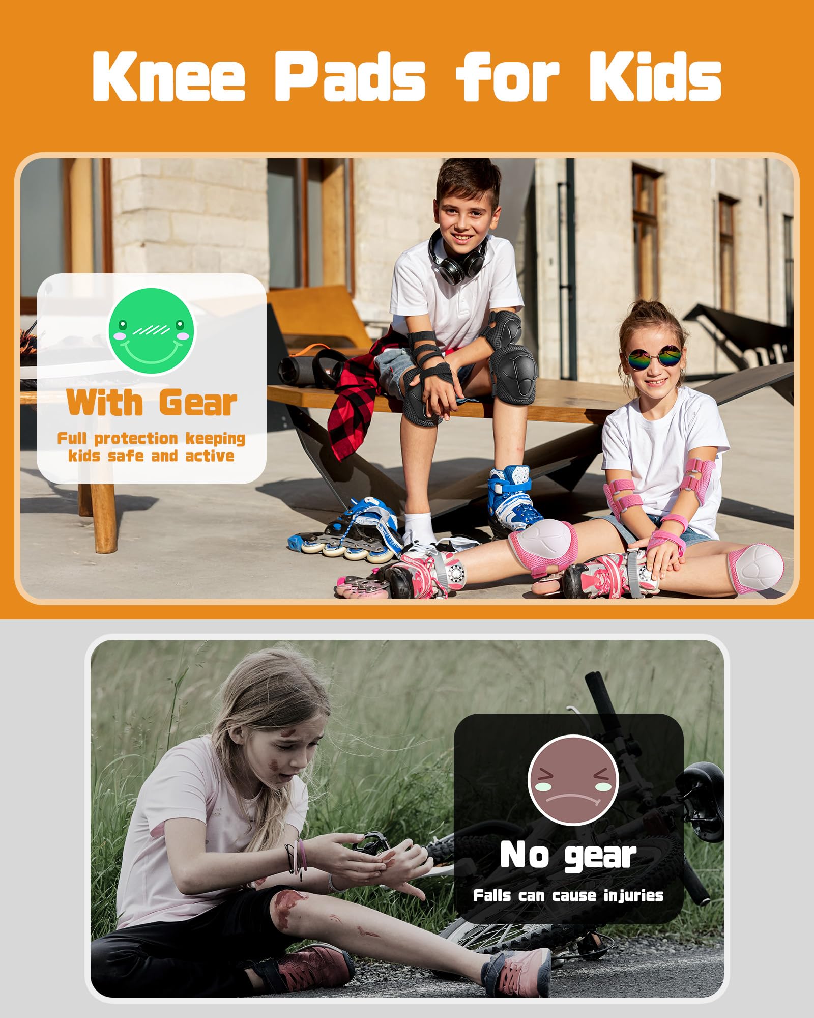 Juego de equipo de protección para niños, rodilleras y coderas con muñequeras para niños de 3 a 10 años, material de protección mejorado 3 en 1 para patinaje, ciclismo, bicicleta, patinete, incluye