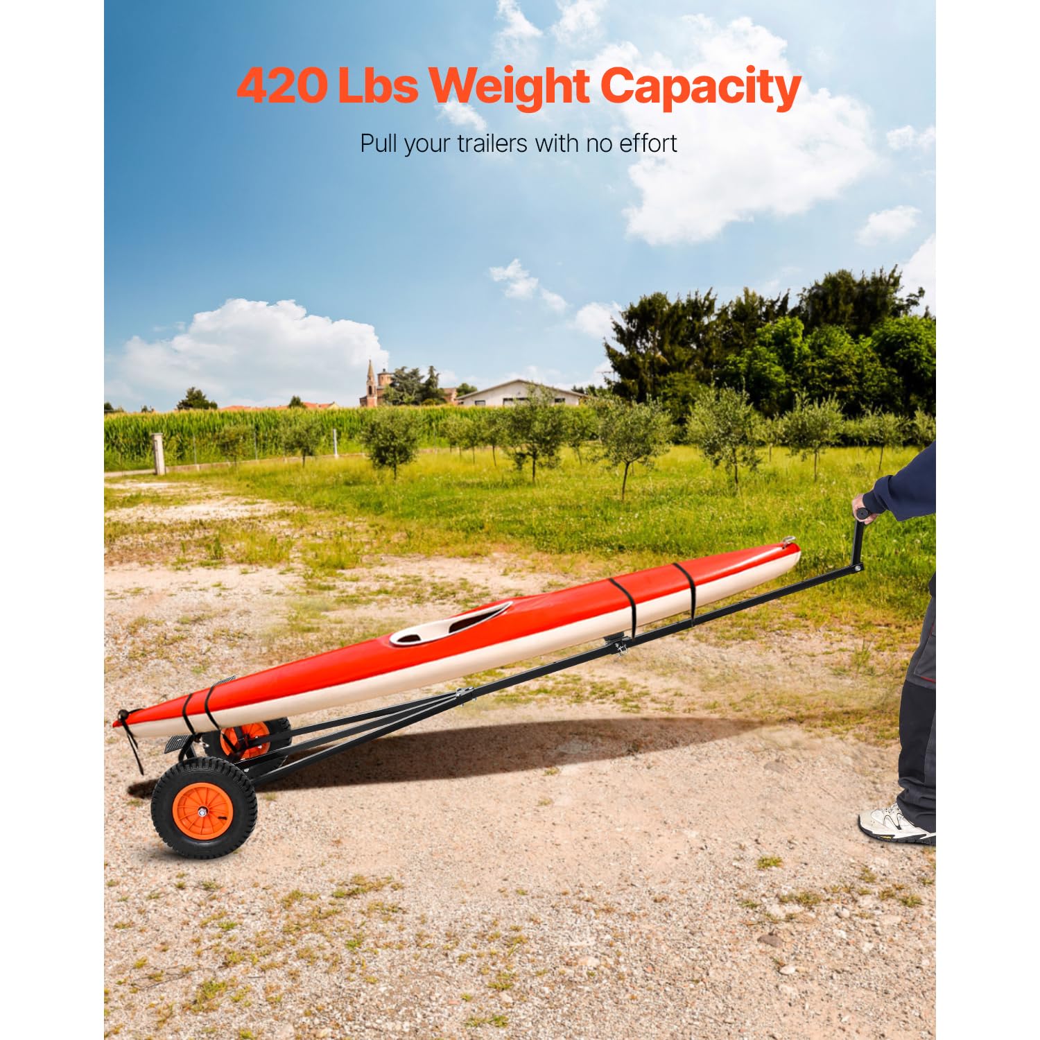 Happybuy Boat Trailer Dolly - 420lbs Capacity, Adjustable, with Pneumatic Tires & Anti-Slip Bracket for Kayaks, Motorboats & Fishing Boats