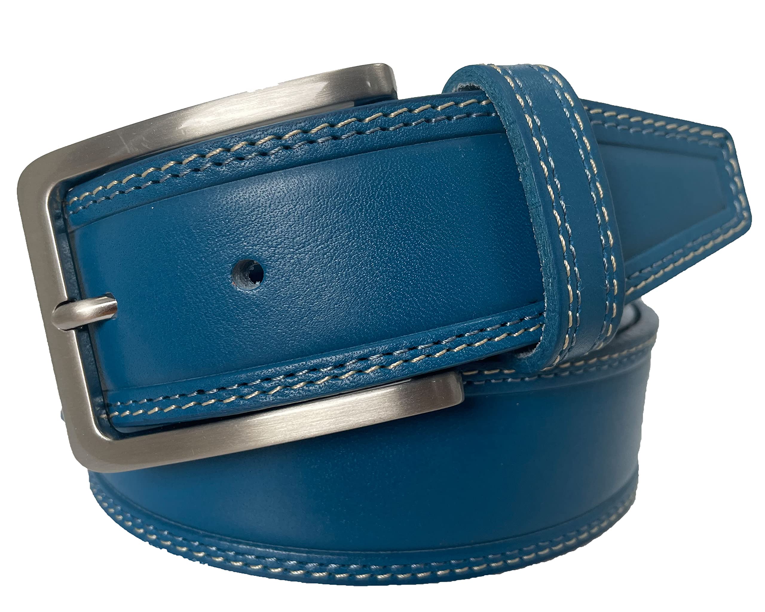 MENS BELT DOUBLE STITCHED 100% ITALIAN SINGLE SKIN HIDE LEATHER 40MM FORMAL CASUAL JEANS TROUSERS CHINOS SHORTS (COBALT, XL-38-41-INCHES)