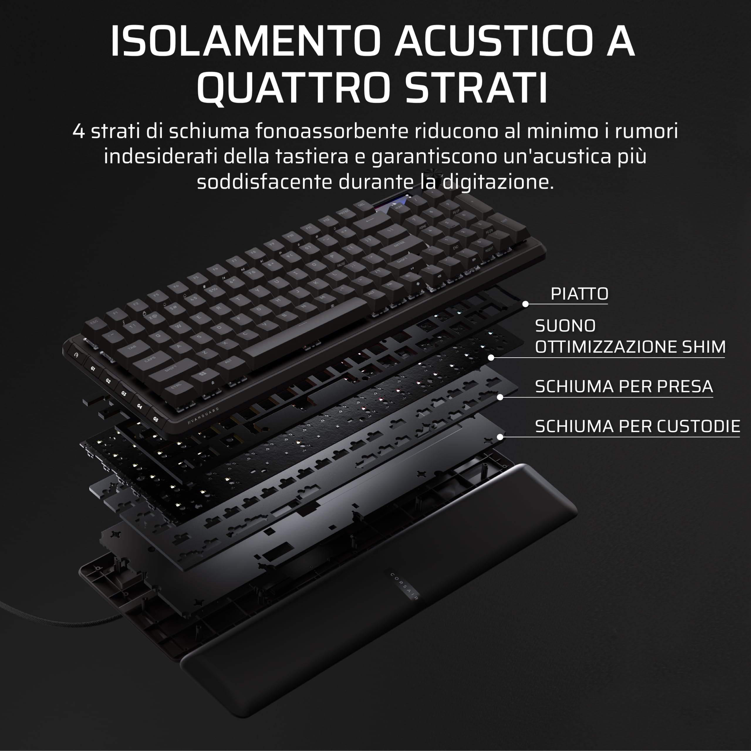 CORSAIR VANGUARD 96 Tastiera Meccanica da Gioco con Cavo – Nero | Layout al 96%, interruttori lineari MLX Plasma, polling a 8000 Hz, display LCD, Virtual Stream Deck, SOCD Flashtap, QWERTY IT