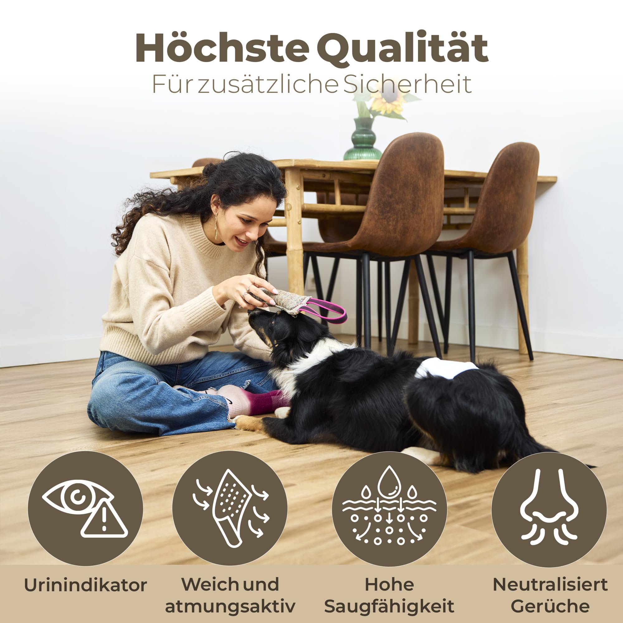 MIKAU Couches pour Chiens (Lot de 48) - Couches Chien Mâle Ultra Absorbantes, Ajustement Anti-Fuites, Confortables et Résistantes, Pose Facile. Rouleau de Sacs à Crottes Inclus (Taille L)