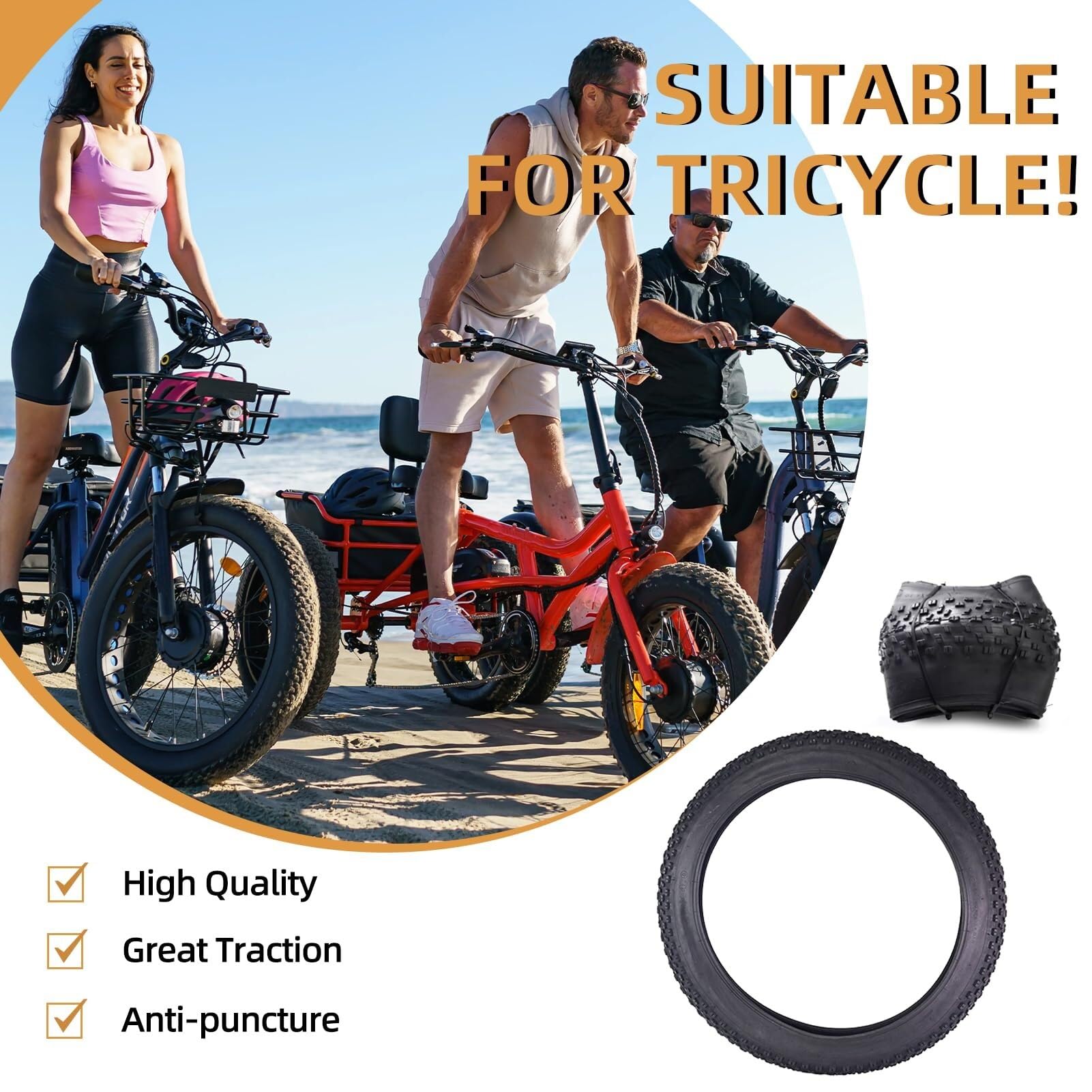 20/26x4,0 Pollici Pneumatico Grasso Per Bici Elettrica 20/26 4.0 Pollici Accessori Per Biciclette Sostitutivi A Prova Di Foratura Con Tallone Pieghevole