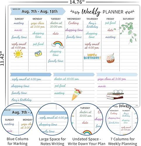 Miniatura 3 de Calendario magnético para refrigerador, pizarra semanal de borrado en seco con 4 marcadores de punta fina, 14.76 x 11.42 pulgadas, pizarra blanca