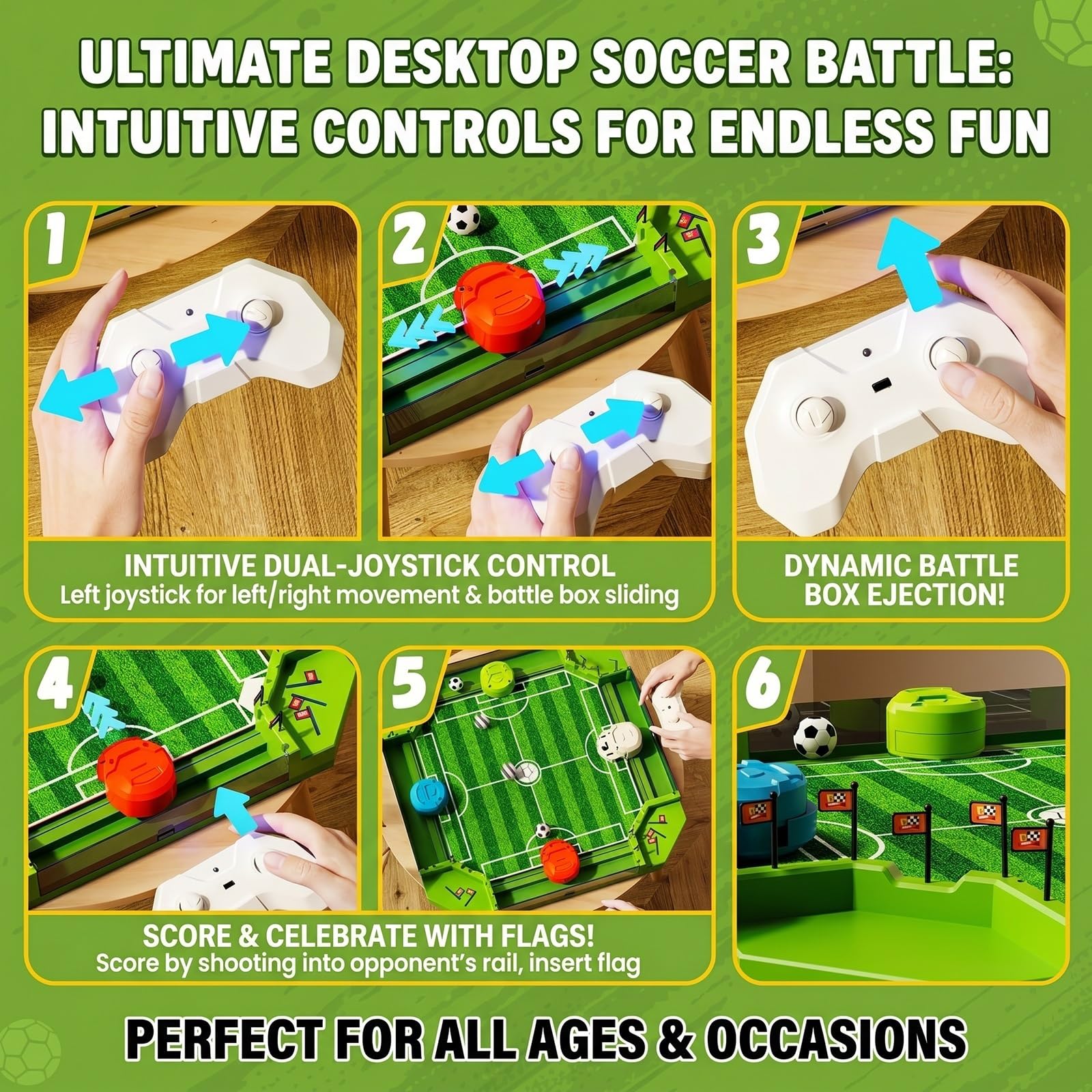 Calcio balilla per 4 giocatori, telecomando, kit interattivo per battaglie | 4 controller, accessori completi, gioco da tavolo di calcio, gioco di calcio balilla per tutta la famiglia, ragazzi e ragazze