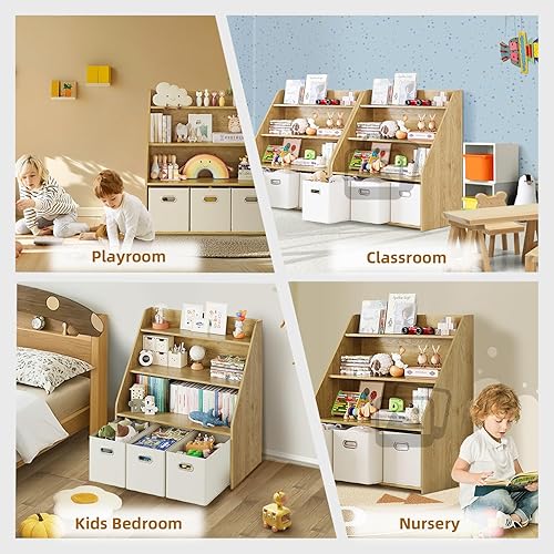 Miniatura 5 de Estantería y organizador de juguetes para niños, organizador de almacenamiento de juguetes de 3 niveles con 3 cajones móviles, estante de juguetes