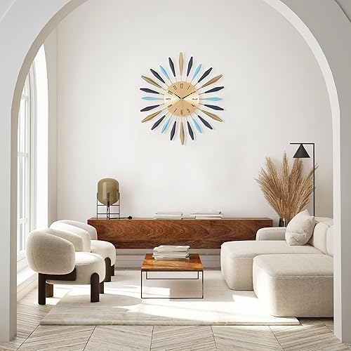Miniatura 3 de Lafocuse Reloj de pared de metal de 23 pulgadas, funciona con pilas, silencioso Mordern Art Deco Starburst colorido reloj de pared grande para sala