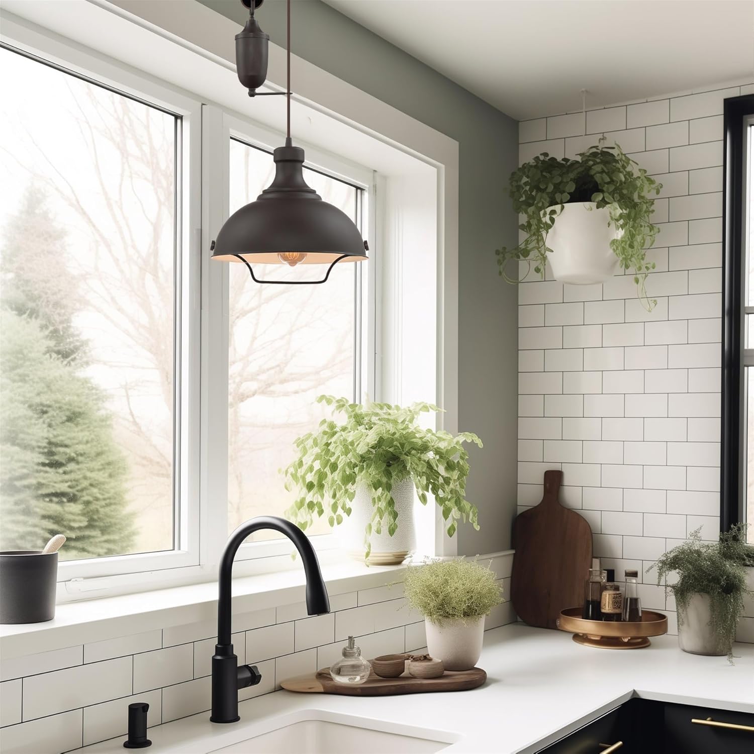 Kira Home Sequoia 13" Large Industrial Farmhouse Pulley Pendant Light, Retractable Design, Adjustable Height, Oil-Rubbed Bronze Finish