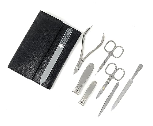 Miniatura 5 de Solingen TopInox - Juego de 7 piezas de manicura de acero inoxidable quirúrgico alemán para hombres alemanes, kit de aseo XL en estuche de cuero de