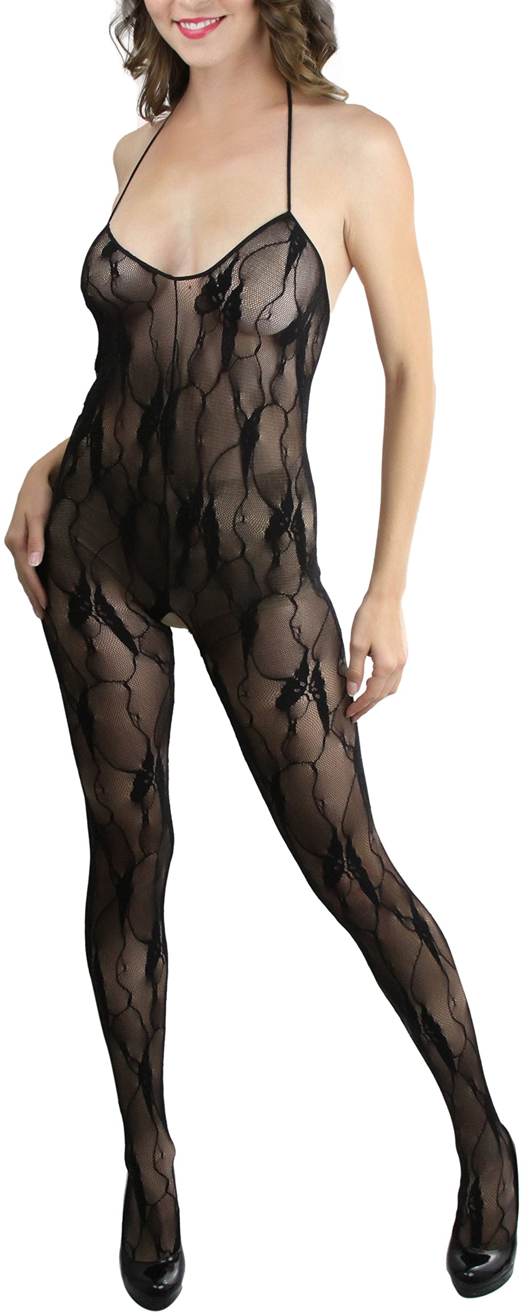 ToBeInStyle Women’s Bodystocking Crotchless Peek-A-Boo Fishnet Lace Bodysuit