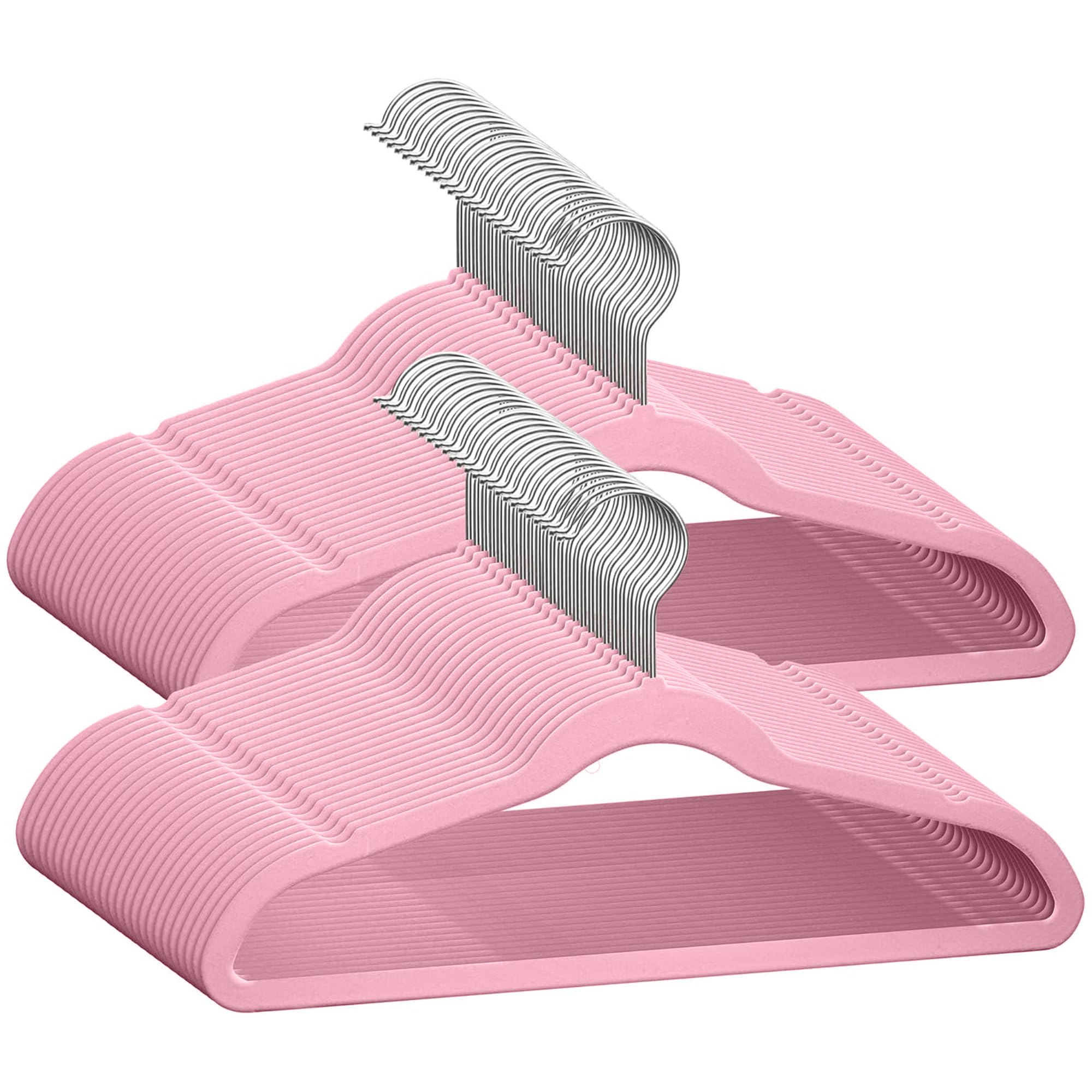 TechZoo 50 Premium Baby Velvet Hangers - 11.8 Inches Non-Slip &amp; Ultra-Slim Baby Hangers for Space-Saving &amp; Children Clothes - 360 Swivel Hook, Strong &amp; Durable Infant &amp; Toddler Clothes Hanger - Pink