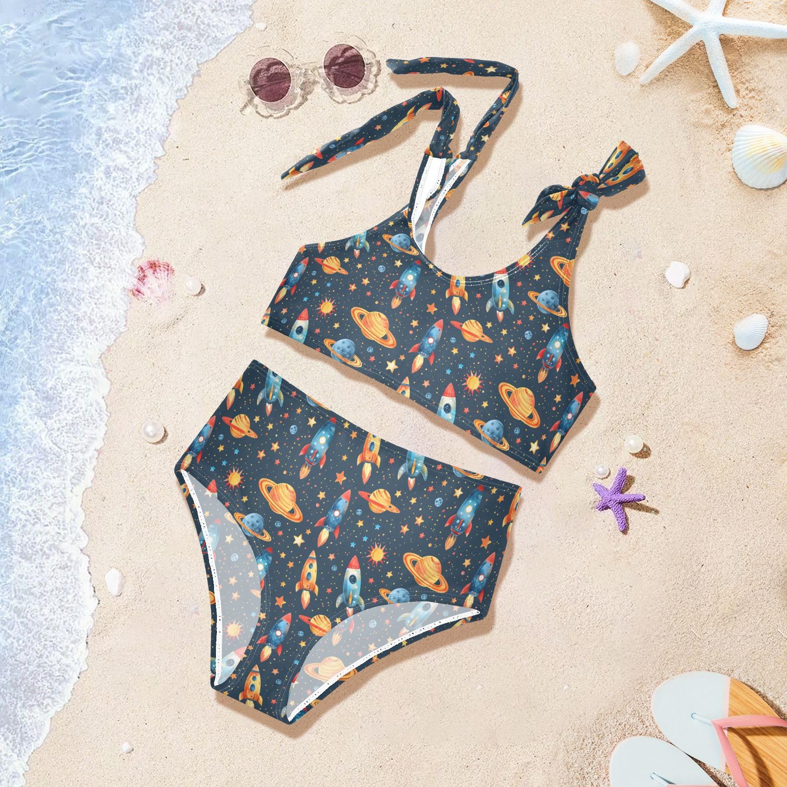 Rockets Stars Girls 2-Piece Tankini Swimsuit, Girls Bikini Swimsuits Summer Beach Bathing Suit Set, 4T