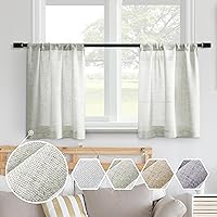 Vista 32 de Cortinas de lino semitransparentes con textura de cocina, 36 pulgadas de largo, cortinas pequeñas con bolsillo para barra, cortinas para cafetería