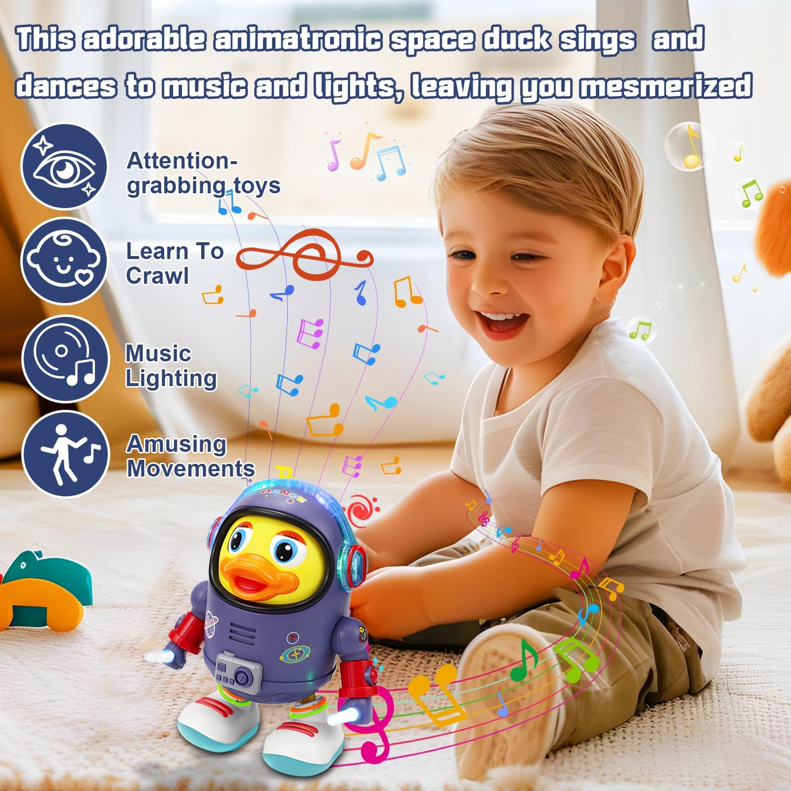 Vibbang Electric Musical Dancing Duck Robot Toy, Wiggling Dancing Space Duck Toys with Music & LED Lights - Image 3
