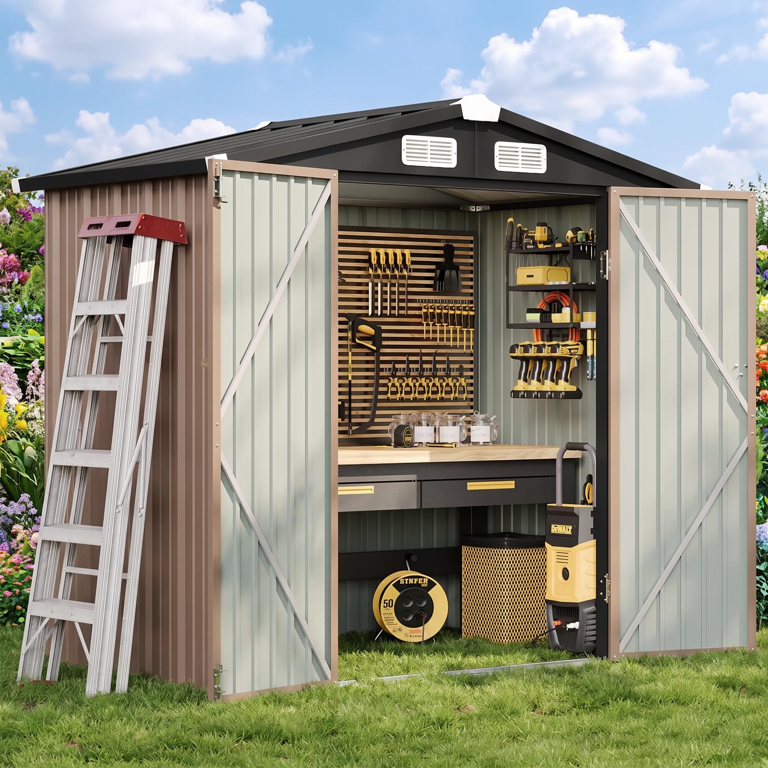 Aoxun 6.2x4 FT metal garden shed