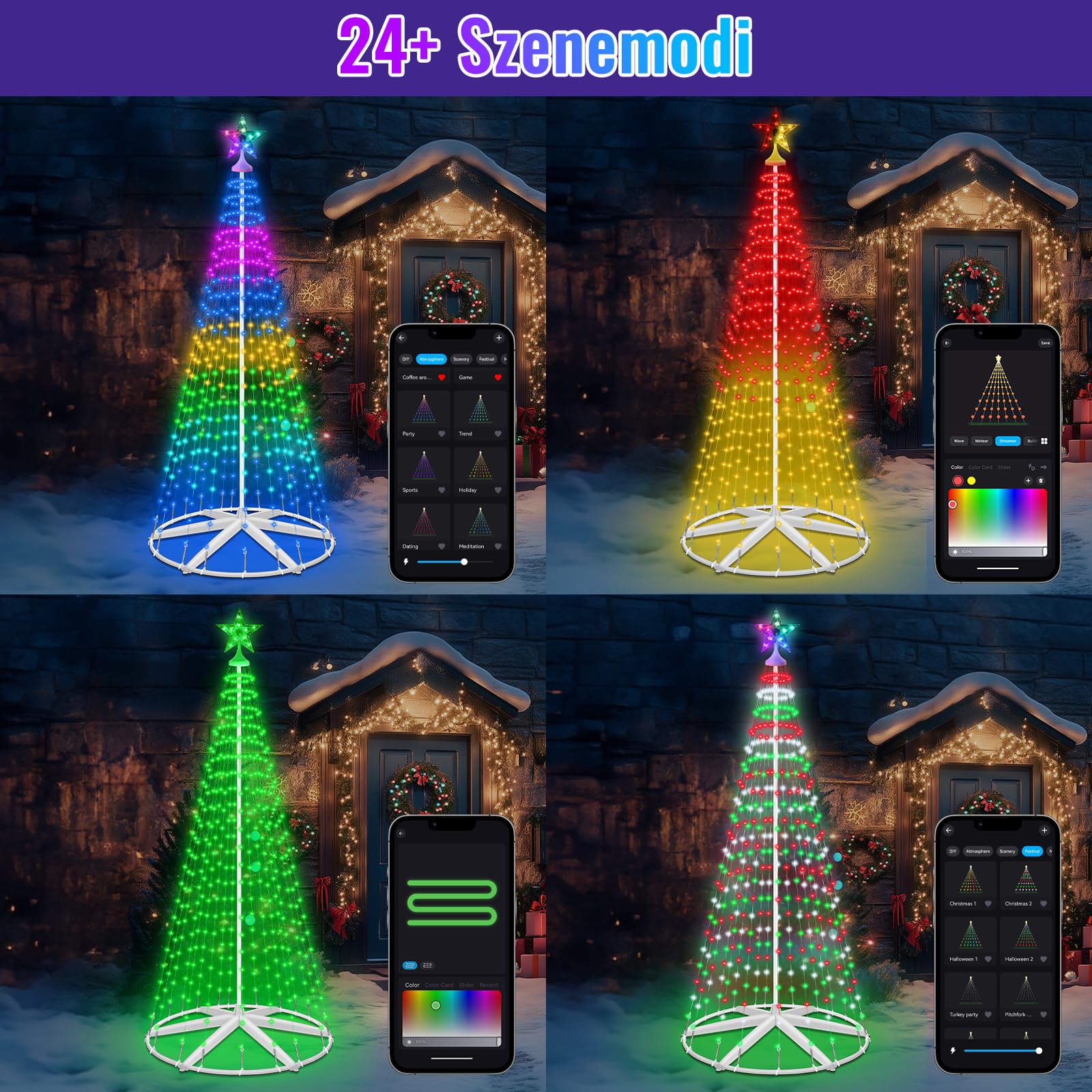 Árbol de Navidad con 310 luces LED, RGB, decoración navideña con temporizador, brillo, modo de música, control remoto, aplicación, guirnalda de luces para jardín, balcón, decoración navideña