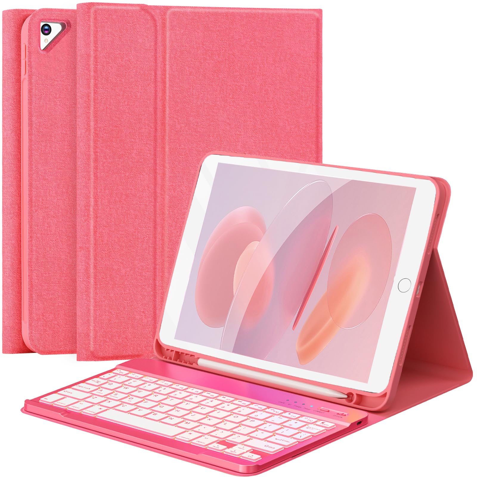 FUWANG Keyboard Case for iPad 9th 8th 7th Generation 10.2 inch, Detachable 7 Colors Backlit for iPad 9th Generation Case with Keyboard, Keyboard Case for iPad Pro 10.5"/Air 3rd Gen, with Pencil Holder