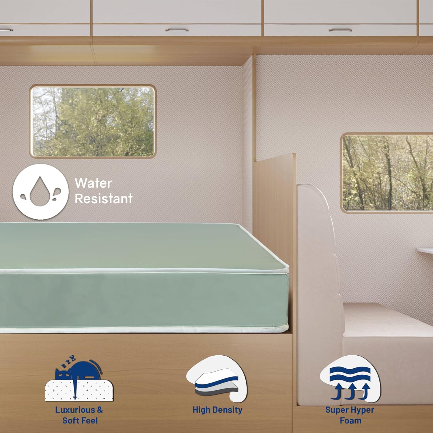 Greaton, 10-Inch High-Density Cooling Gel Memory Foam Vinyl RV Mattress Replacement, Medium Firm, Good for Trailers, Camper Vans, Sofa Bed and Other Furniture Application, Queen, Green