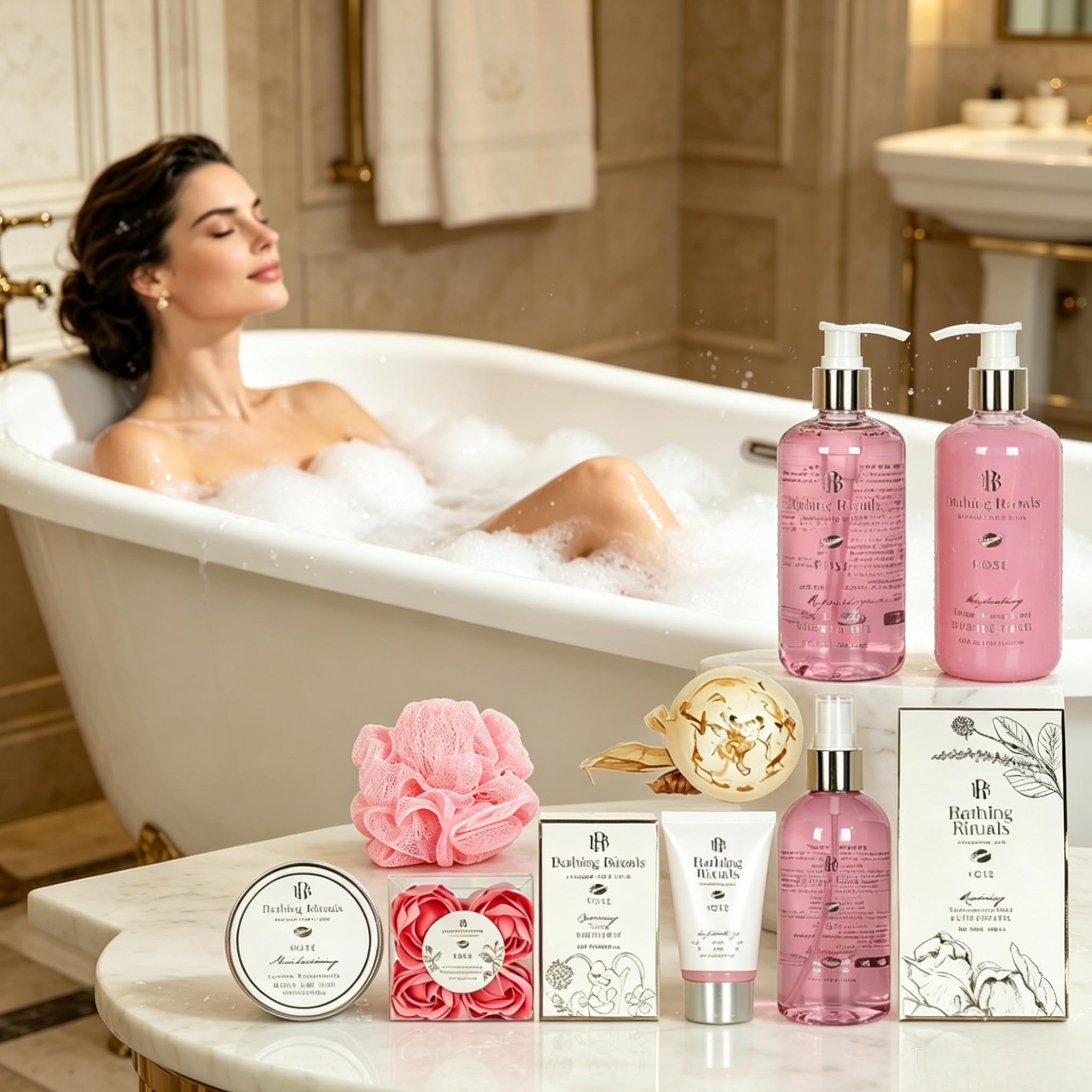 GLOSS ! Zestaw kąpielowy BATHING - Pudełko prezentowe na Boże Narodzenie - Pomysł na prezent na urodziny, kochankę, walentynki, Dzień Matki - Wellness & Relaks - RÓŻOWY