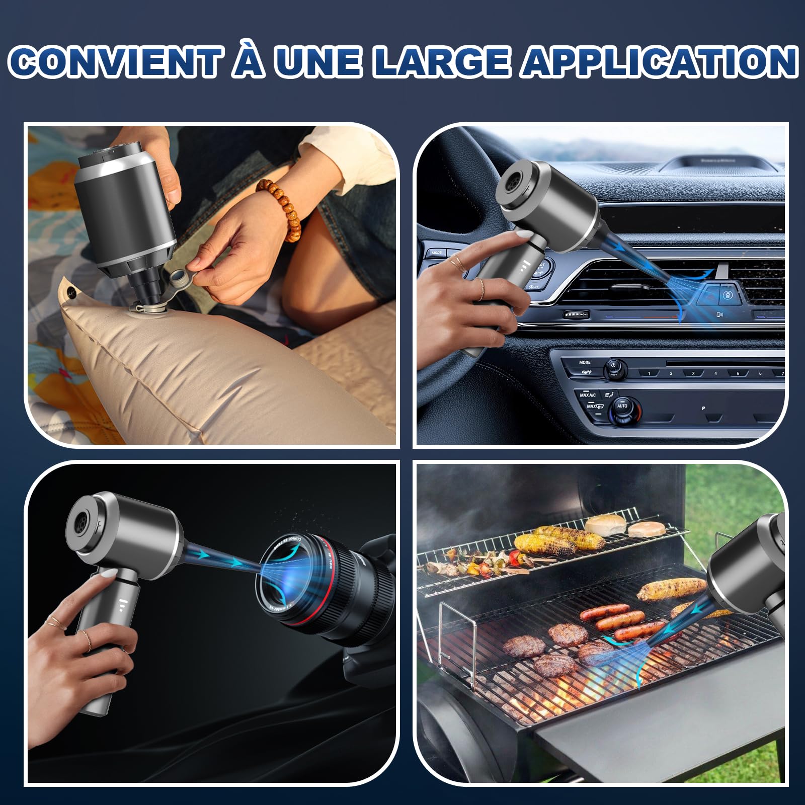 Aspirateur à Main 2 en 1 sans Fil, 28000 PA, aspirateur à Main Puissant, 3 Vitesses, 220000 TR/Min, Vaporisateur d'air comprimé pour Voiture, Cuisine, PC, canapé