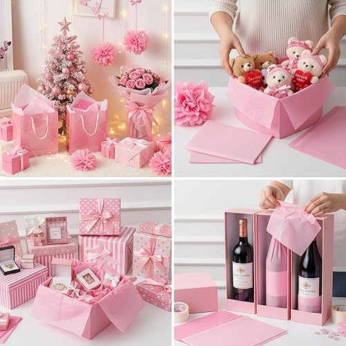 Miniatura 8 de Qilery 500 hojas de papel de seda rosa para el día de San Valentín a granel para bolsas de regalo de 15 x 20 pulgadas, sin ácidos, hojas de papel de