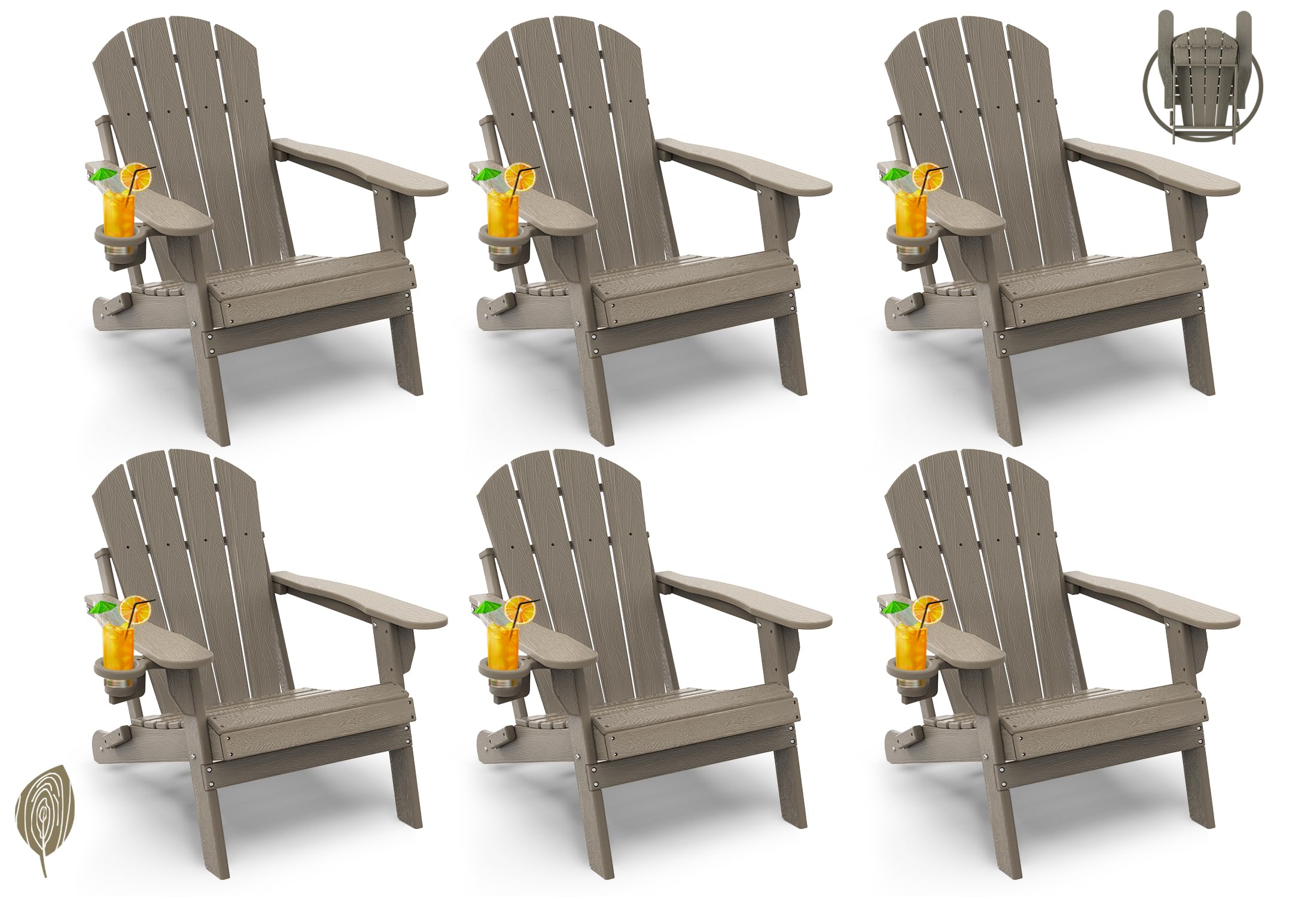 GREENVINES Folding-Adirondack-Chairs Set of 6, Wood Grain, Desert Brown