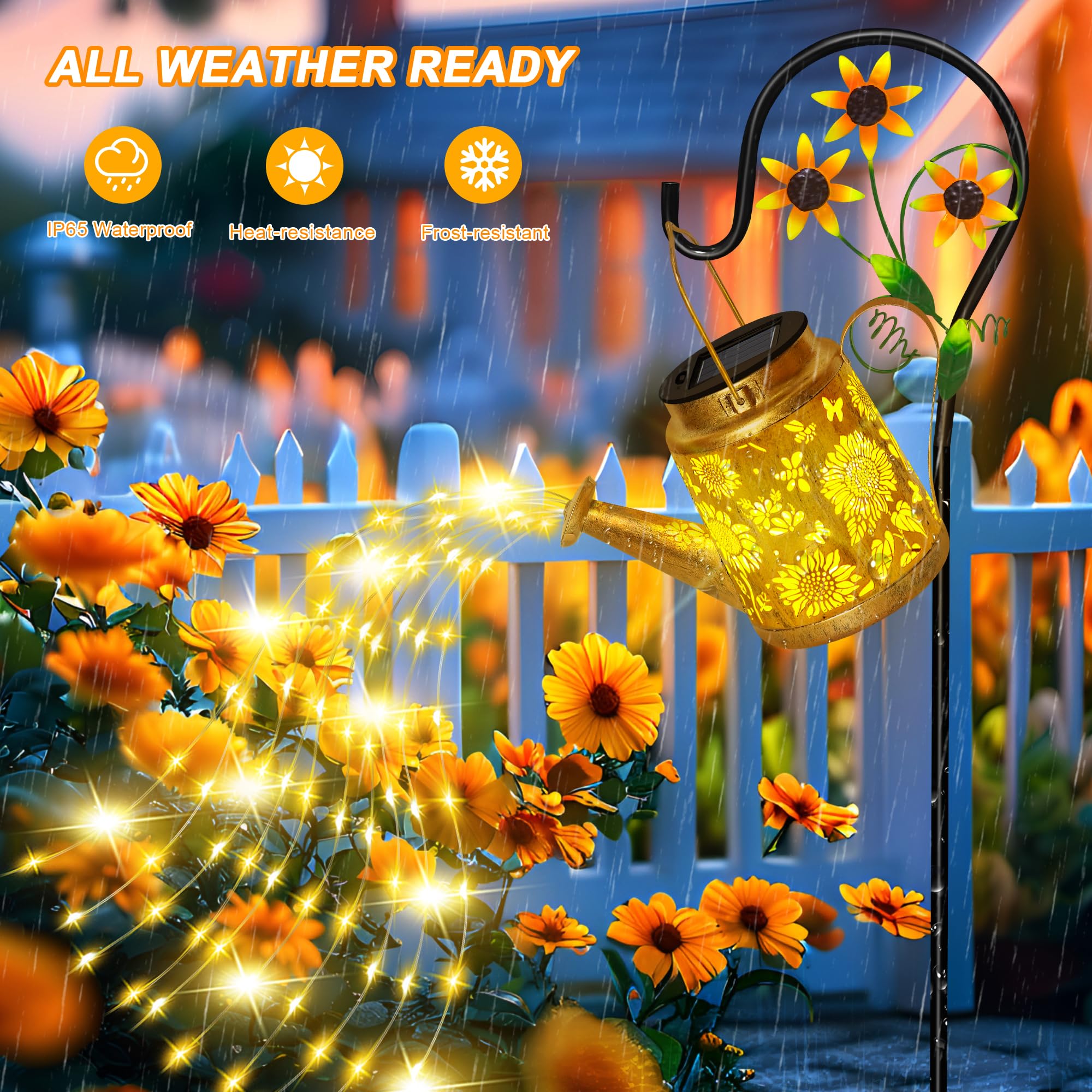Luci solari per annaffiatoio per esterni, grande lanterna da appendere a forma di girasole con gancio da pastore, luci da giardino impermeabili per esterni, paesaggio, vialetto, cortile, regalo da