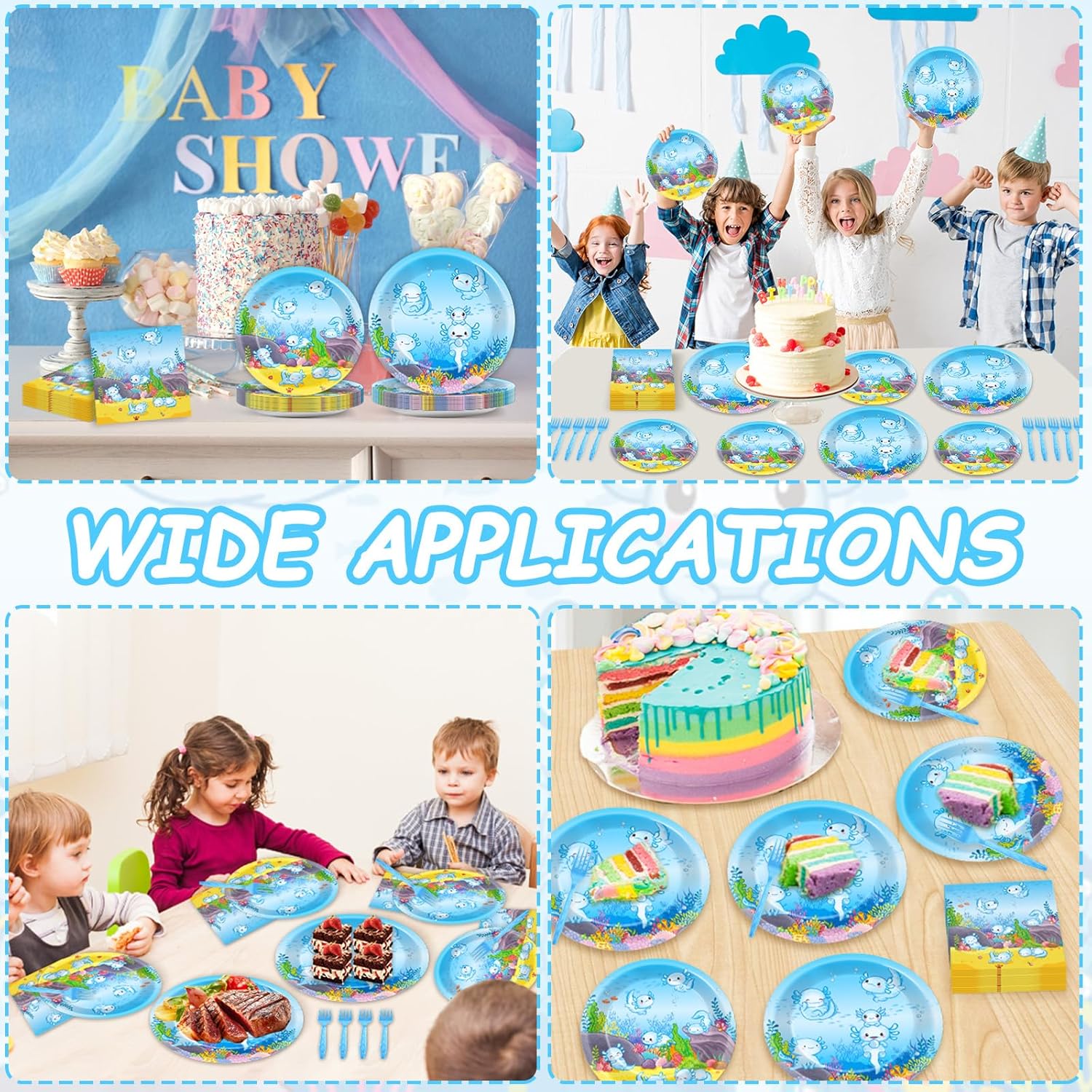 chiazllta 96pcs Blue Axolotl Plates and Napkins Party Supplies Reptile Animals Tableware Set Girl Boy Axolotl Party Decorations Favors for Axolotl Birthday Baby Shower Serves 24 Guests - Image 6