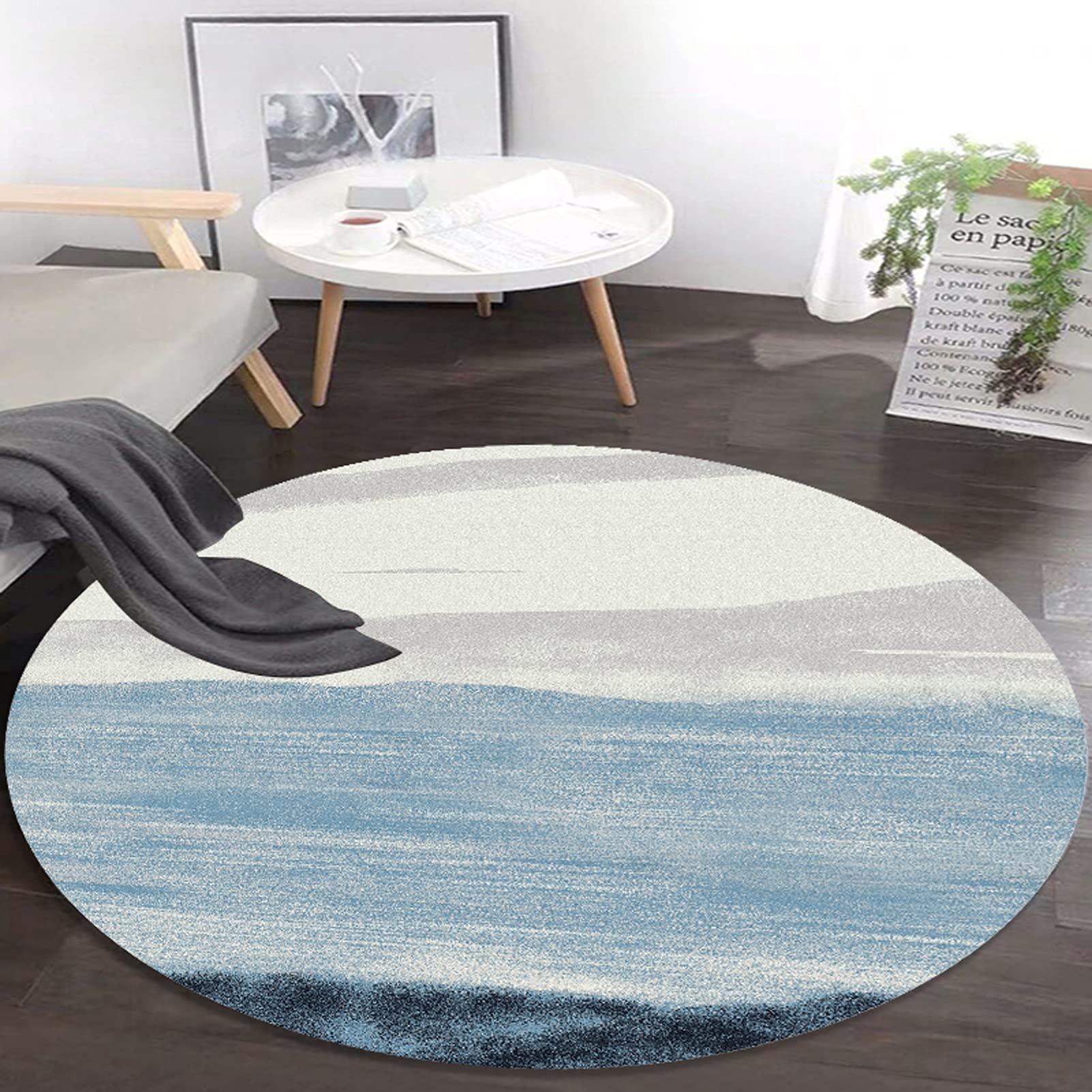 Zzbbzz-Yj Blue/Gray Rug Round For Living Room Bedroom Children Playroom 80Cm 100Cm 120Cm 140Cm 160Cm 180Cm 200Cm Nordic Style Circle Carpets Washable Non-Slip Indoor Floor Mats ( Size : Diameter 200Cm/6.5Ft )