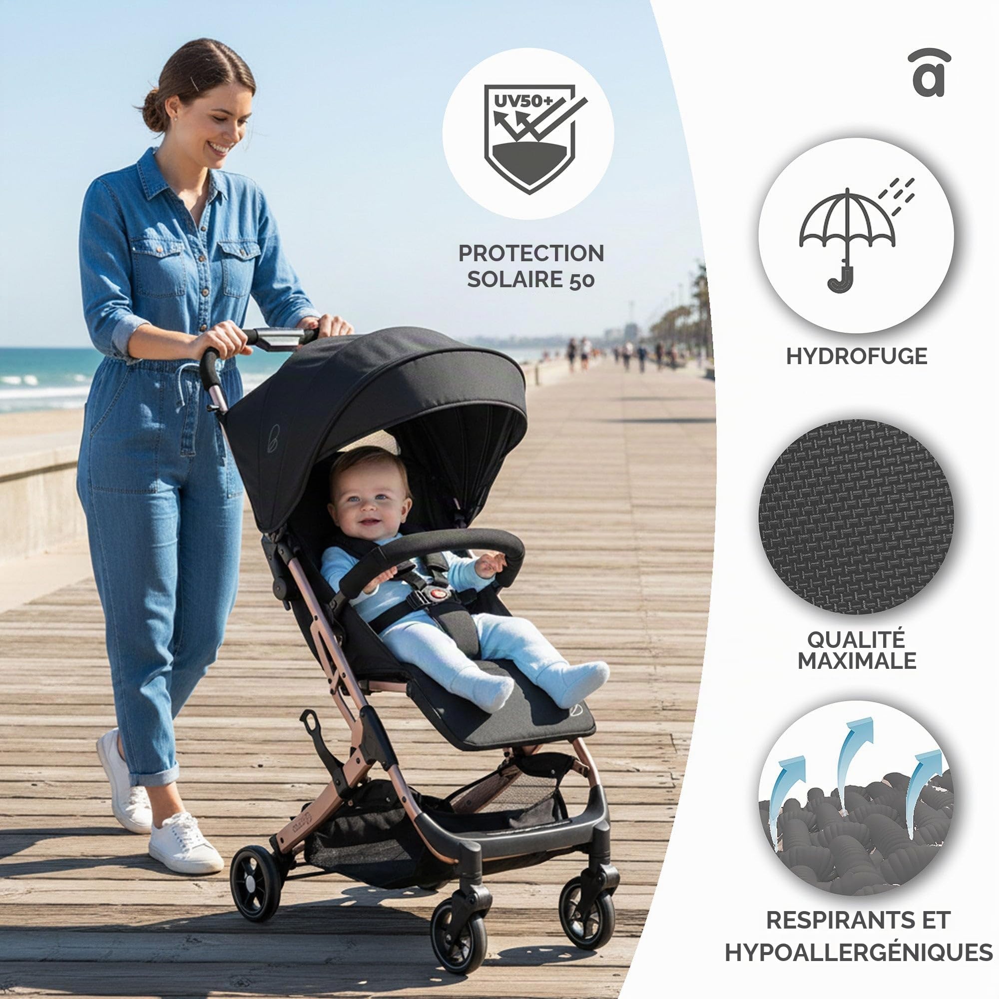 Asalvo AMSTERDAM Poussette, Cabine, Voiture d'enfant, Ultraligera, Cómodo, Capuchon réglable, Pratique, se plie d'une seule main, Chariot Asa, À partir de 6 mois, Charge maximale 23 kg, Dorée