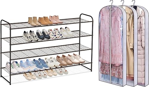Miniatura 1 de AOODA Organizador de zapatos largo de 4 niveles para armario, estante apilable para zapatos, bolsas de vestir de 65 pulgadas para vestidos, paquete