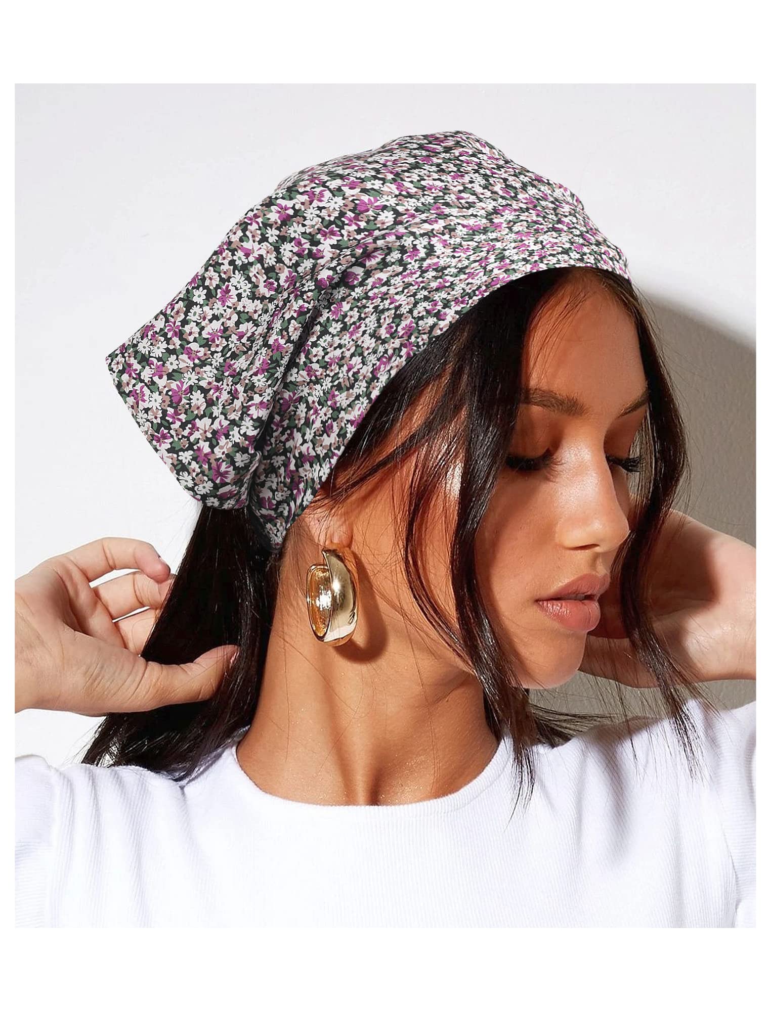 3 Pack Chiffon Floral Print Hair Scarf Headband with Clips for Women Floral Chiffon Elastic Headband Set with Hair Clips - 9  main image 2