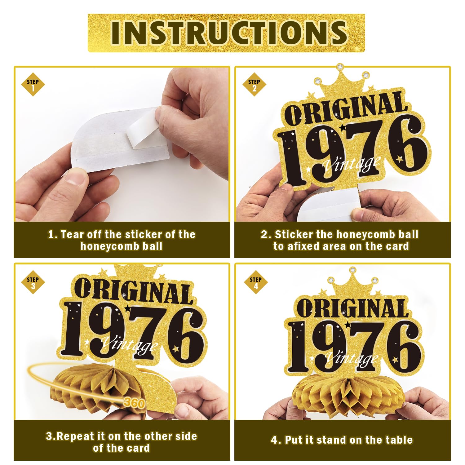 Decoraciones de feliz cumpleaños número 50 para hombres y mujeres, pancarta de fiesta negra y dorada con impresionante cartel desde 1976, 11 piezas, incluyendo remolinos colgantes y centros