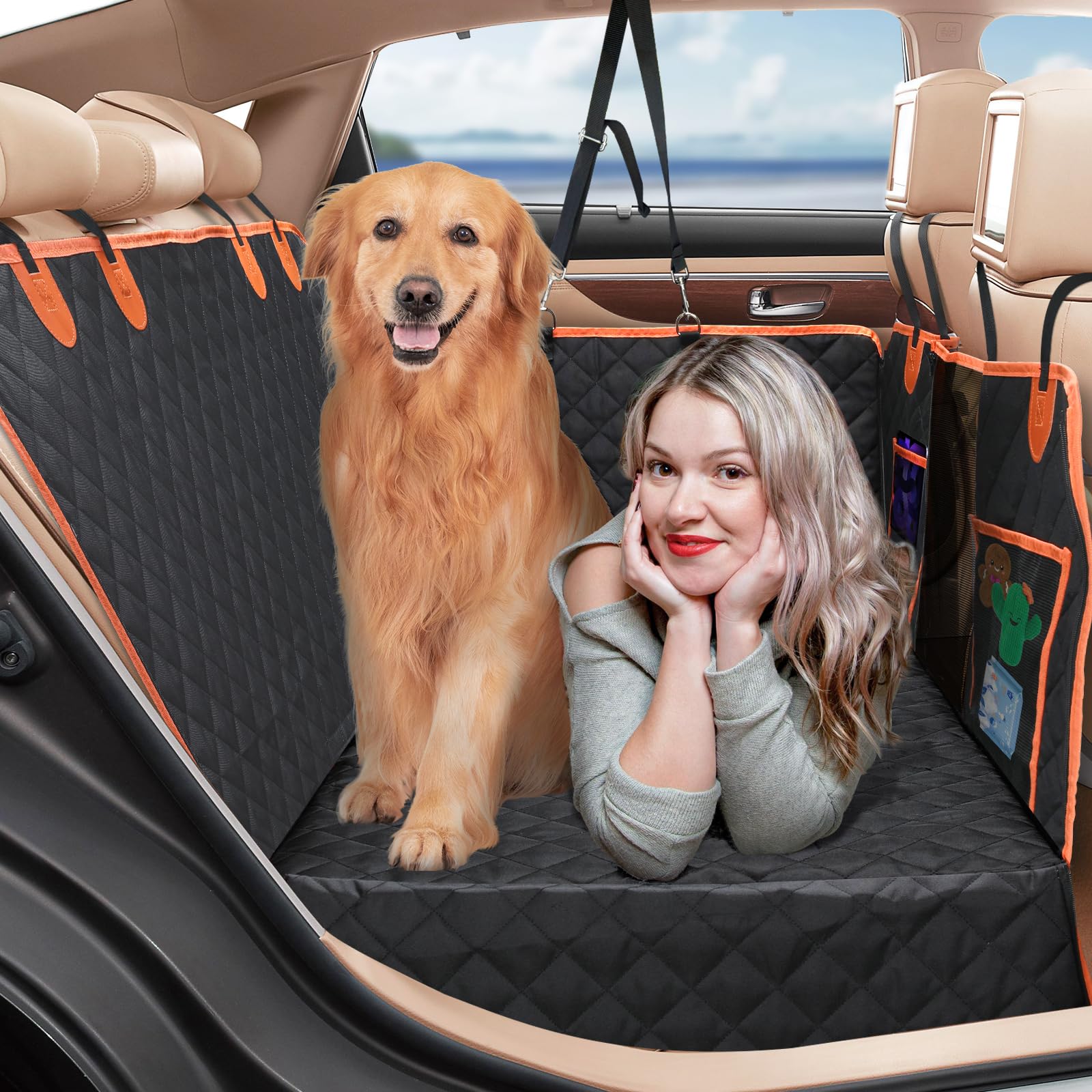 Euqvunn Protection Coffre Voiture Chien avec Fond Rigide [Taille Plus Large et Clip en métal] Housse Voiture Chien, Imperméable Protection Siege Voiture Chien Universel pour Voitures, SUV, coffres