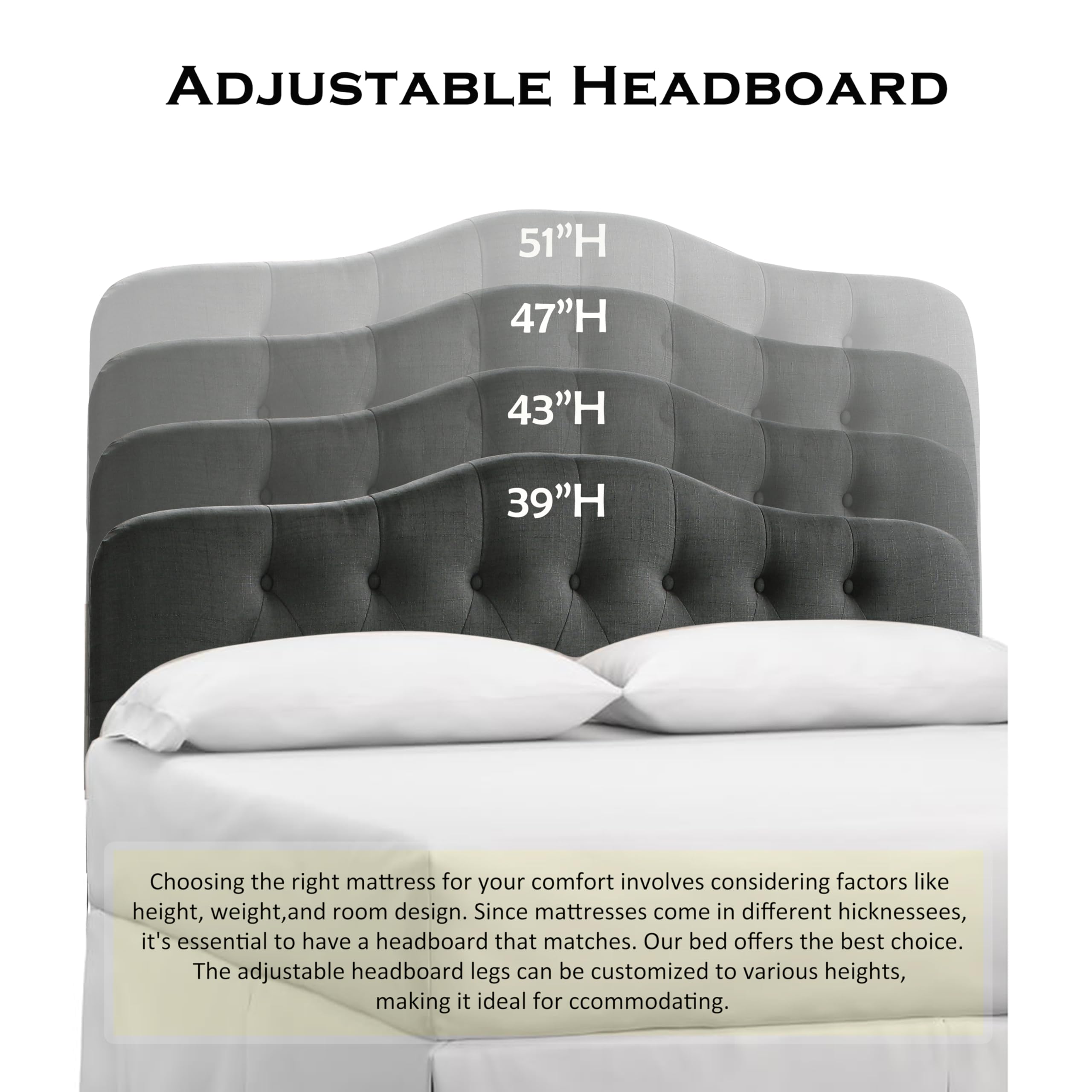 Rosevera Darax Linen Upholstered Headboard – Button Tufted, Adjustable Height, Queen Size - View #7
