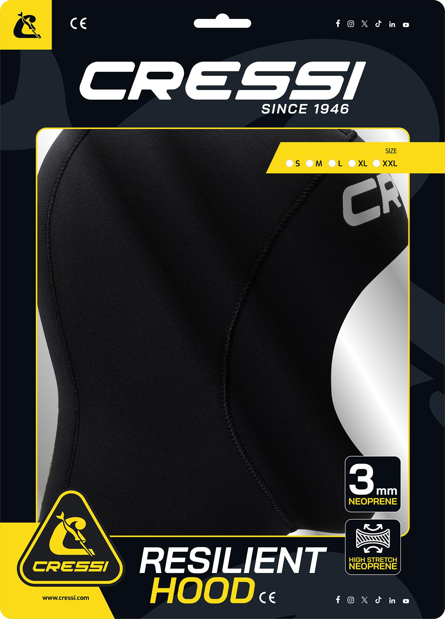 CRESSI Resilient Hood 3 mm – uniseks czepek na głowę z neoprenu o grubości 3 mm, z podwójnie wyściełanego neoprenu, idealny do nurkowania, snorkelingu i sportów wodnych