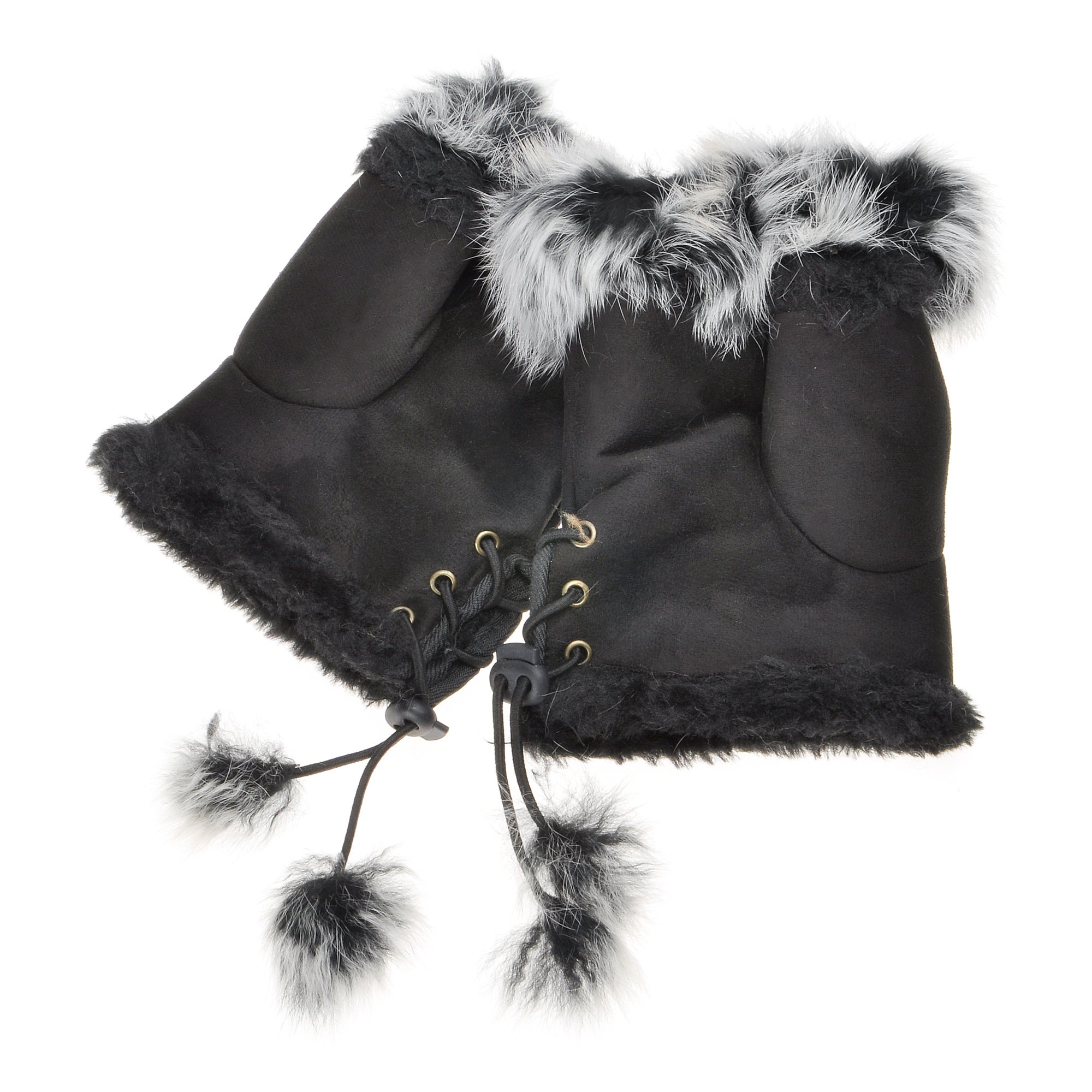 Zlyc Women's Black Winter Faux Fur Half Finger Gloves Girls Warm Fingerless Mittens (Black),M