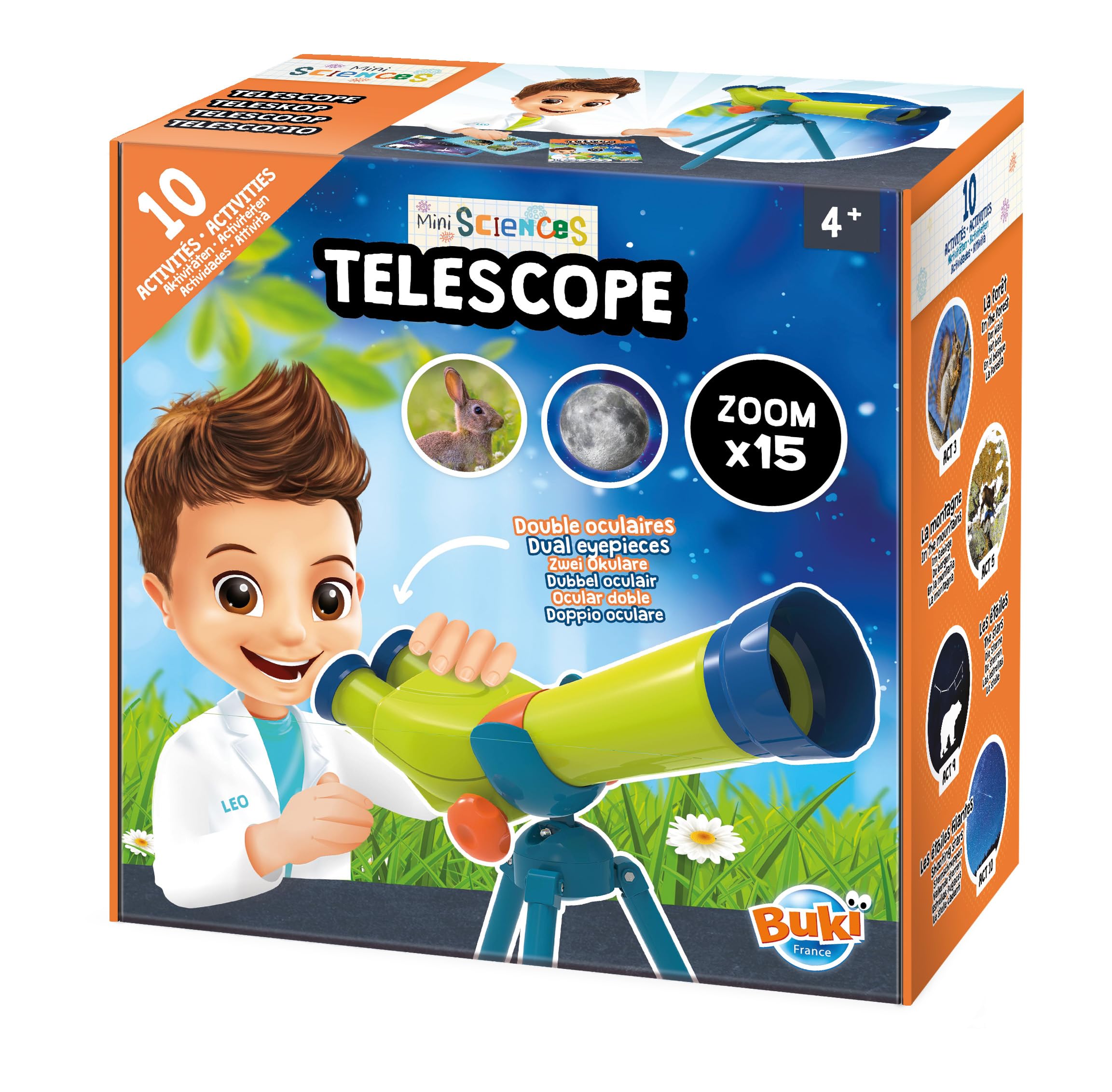 Buki Mini Sciences Children's First Basic Toy Binocular Telescope Kit 15 X Zoom for Kids Age 4 to 8