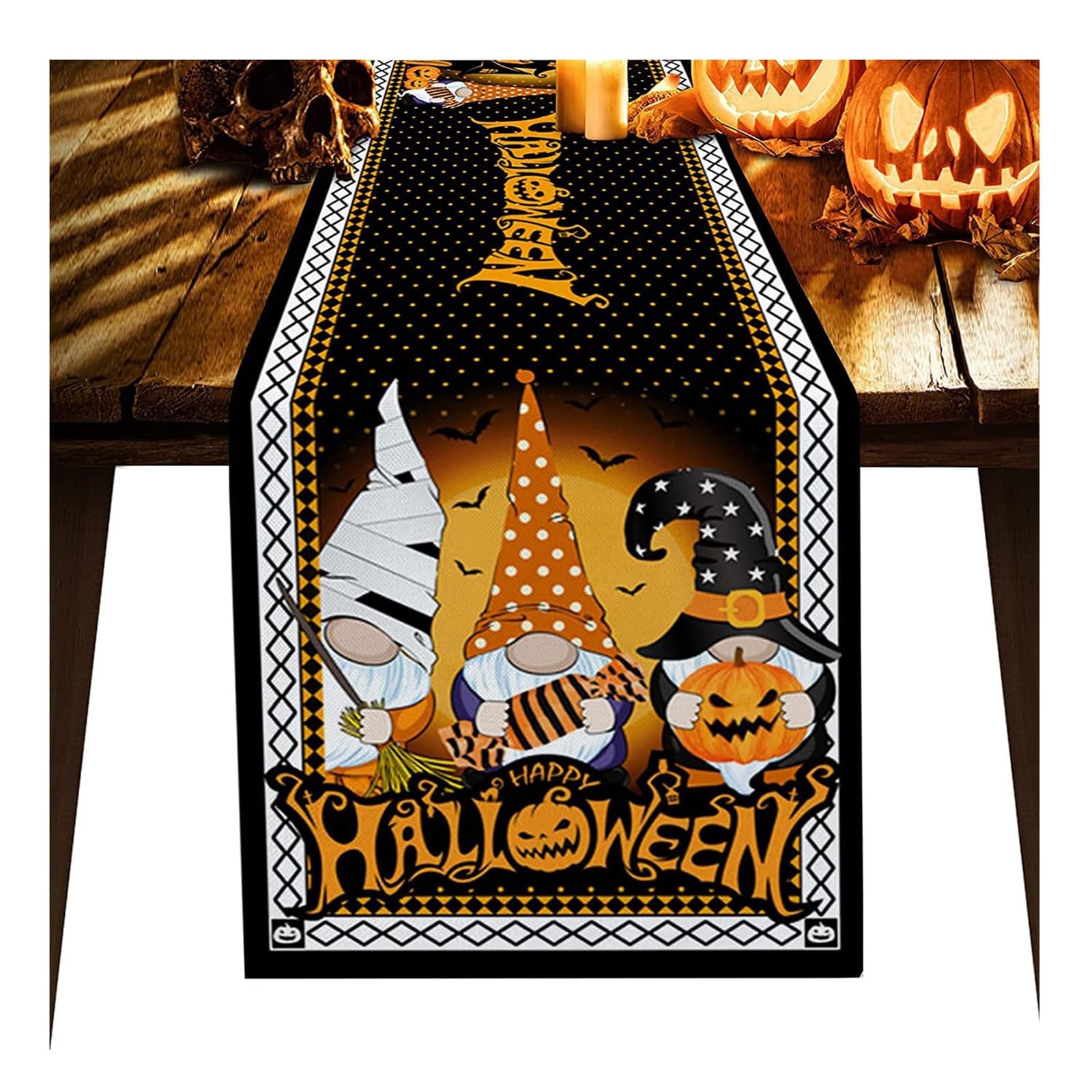 LukioneHalloween Table Runner Linen Pumpkin Table Cover, Pumpkin Table Runner for Halloween Party, Dinner Table Decor Nights Table Decorations for Kitchen,Home,Dining,Outdoor 33*183cm (Castle)