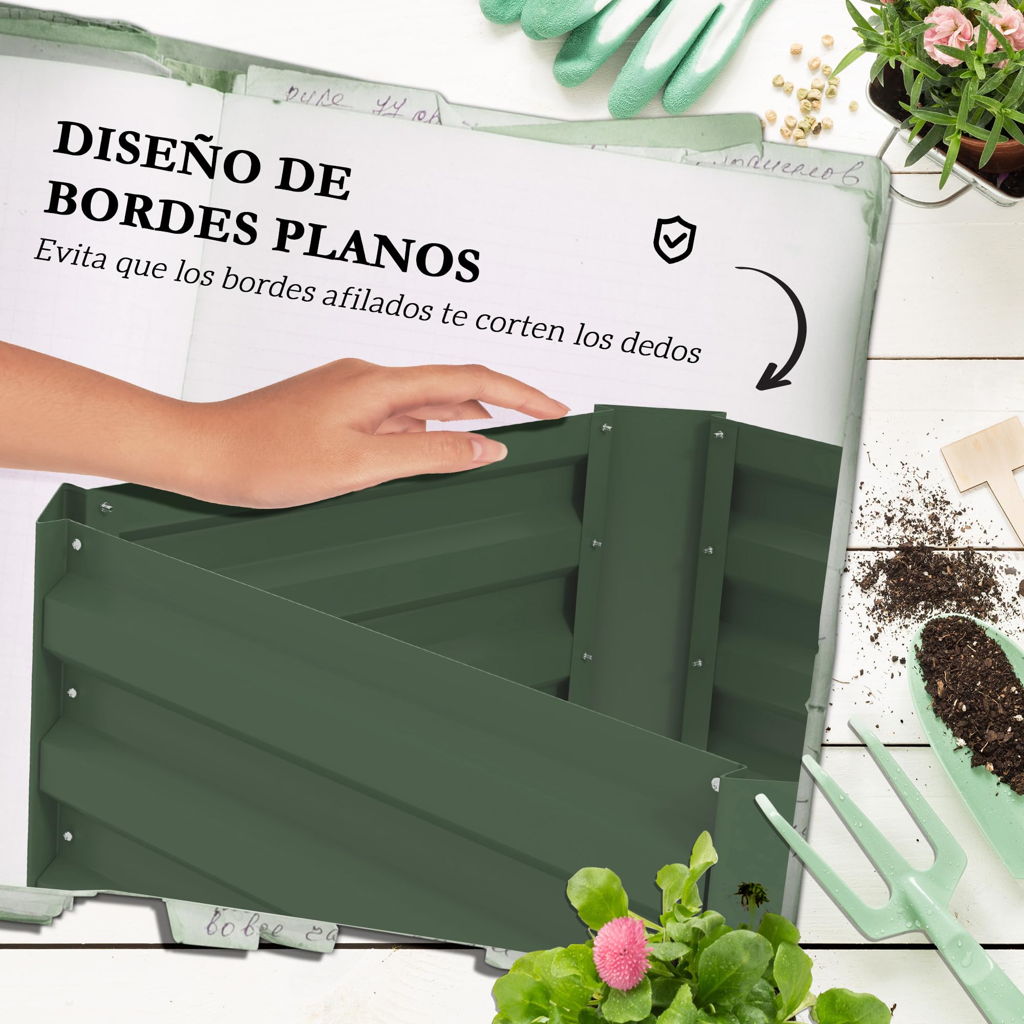 Outsunny Jardinera Exterior Grande de Acero Galvanizado Jardinera de Exterior con Celosía para Plantas Trepadoras y Fondo Abierto para Patio Terraza Balcón 61x61x140 cm Verde