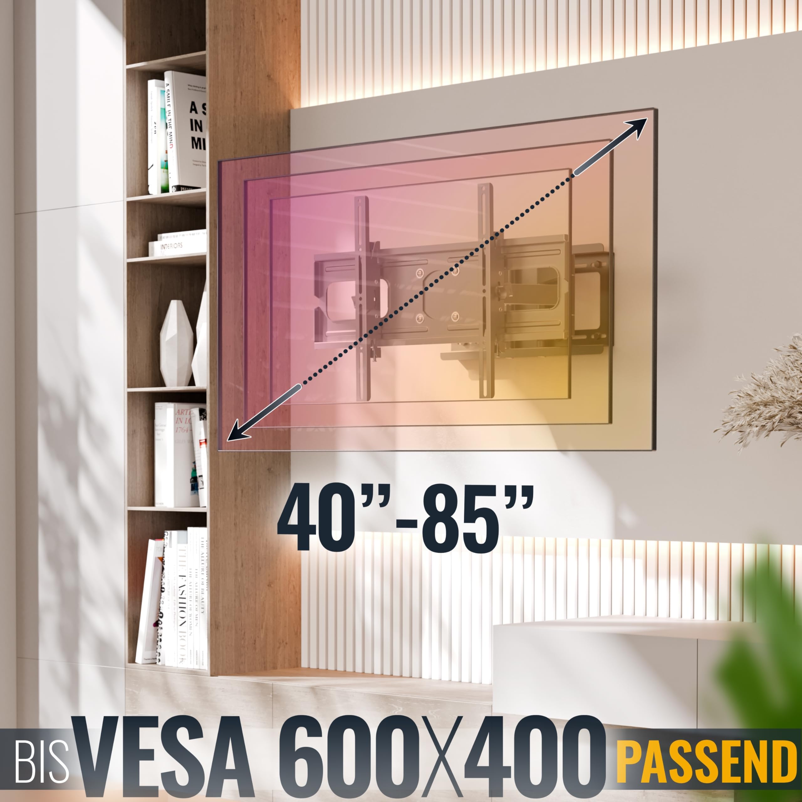 RICOO TV Wandhalterung Schwenkbar für 40-85 Zoll Fernseher Halterung Wand Fernsehhalterung Neigbar Universal Smart Flach OLED Curved Schwenkarm R06 Fernseh-Arm bis 95 Kg & VESA 600 (400) x 400 mm