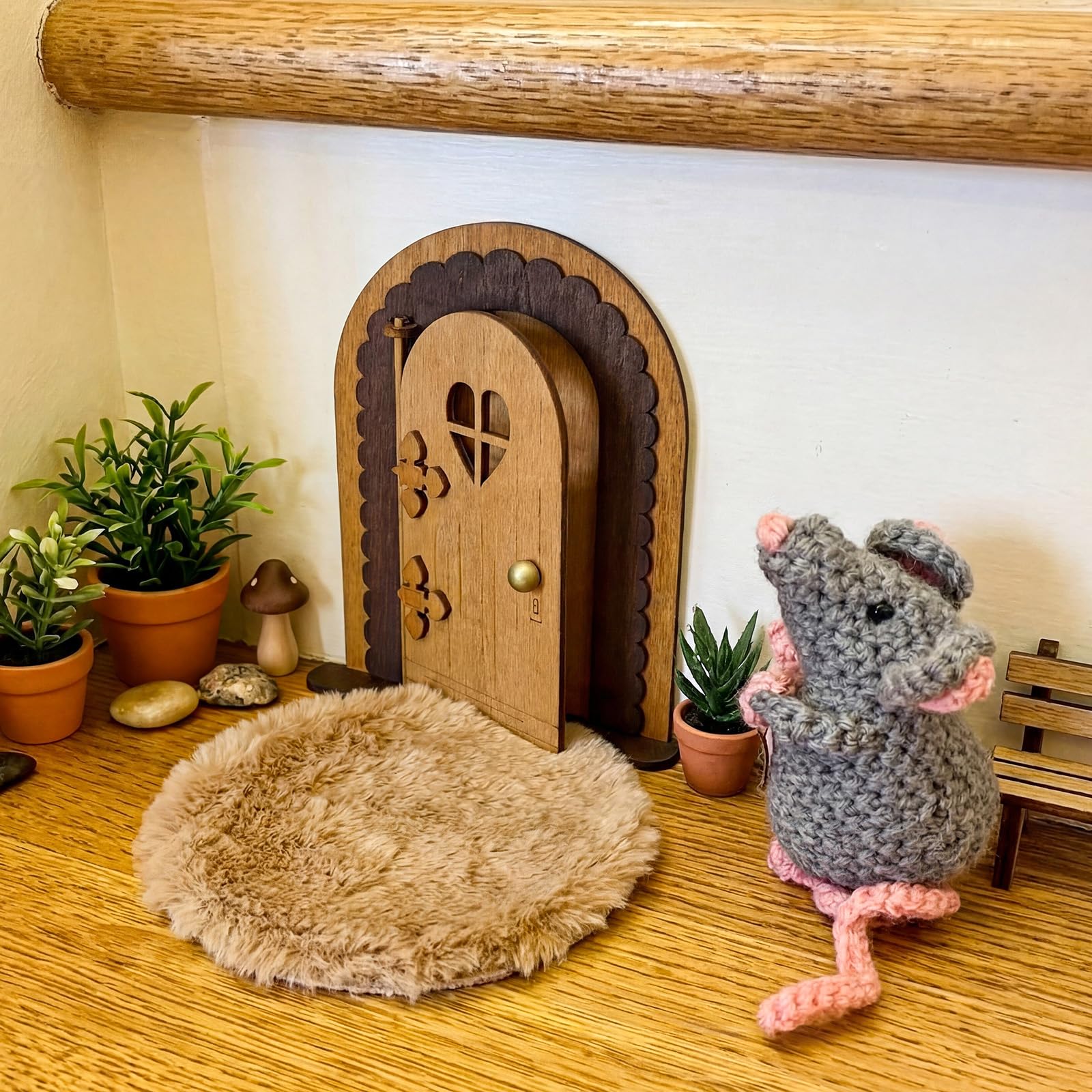Photo 1 of Dansydaisy Fairy Door Kit Opening Wooden Mouse Entry with Rug Wall