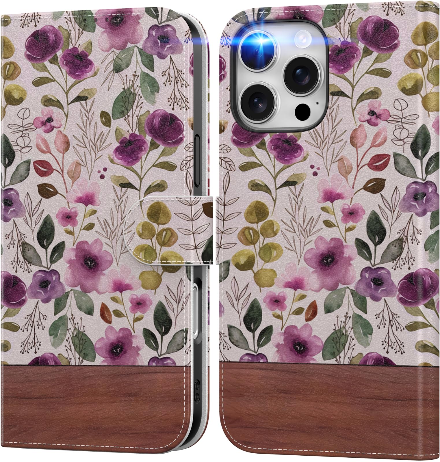 DEENAKIN for iPhone 16 Pro Wallet Case with Card Holder + Cash Clip, RFID-Blocking, Military-Grade Drop Protection, Magnetic Closure with Leather