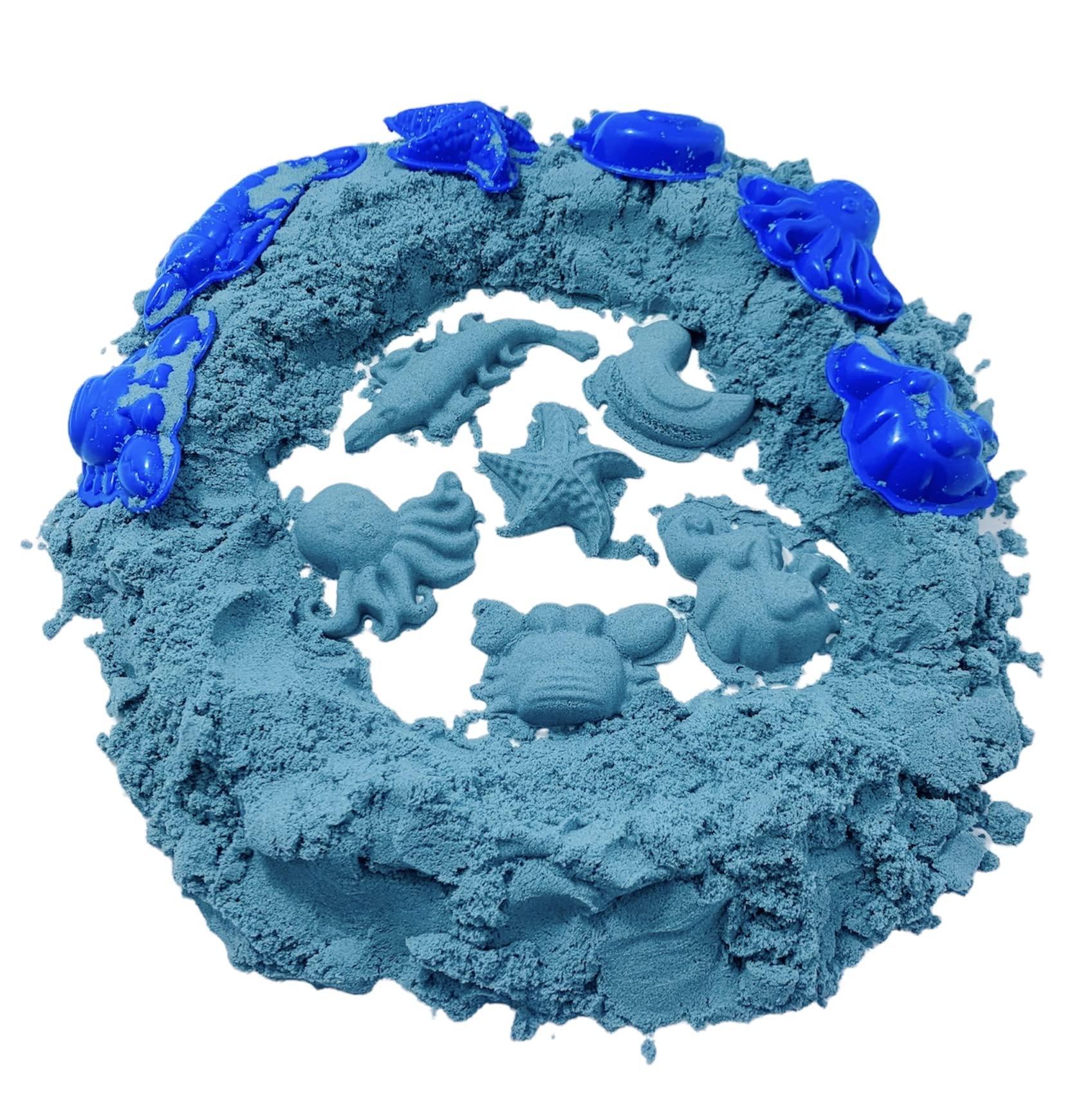 Play Sand Blue Color 1000Gm Sand Bucket Comes With Molds, Kinetic Sand is Creative Fun For Kids (TealBlue Sand 1Kg)