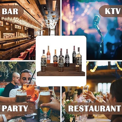 Miniatura 5 de Soporte para botellas de licor, estante de exhibición de botellas de licor de 3 niveles de 24 pulgadas, capacidad para 18 botellas, madera real, no