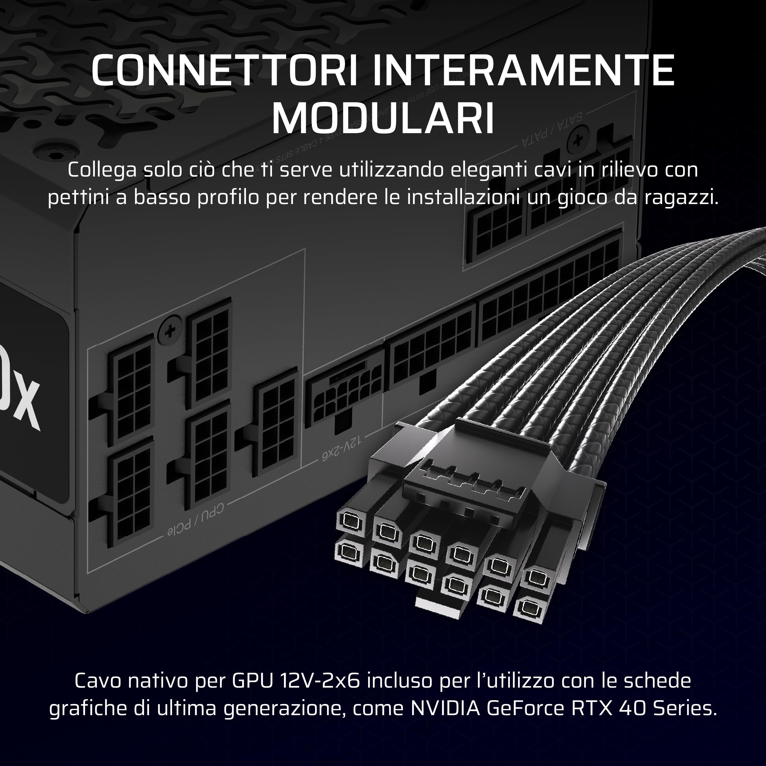 CORSAIR RM850x Alimentatore ATX Basso Rumore Completamente Modulare Nero, Compatibile ATX 3.1, PCIe 5.1, Cybenetics Gold, Connettore 12V-2x6