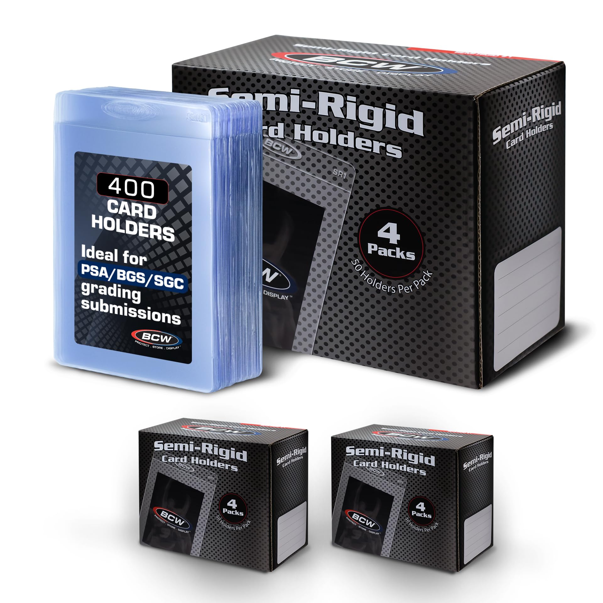 BCW Semi Rigid 1 Card Holder - 400 ct Trading Card Sleeves | PSA, BGS, SGC & CSG Grading Submission Sleeves for Cards | Sports Card, MTG Card Sleeves, Pokemon Card - Save or Grade!