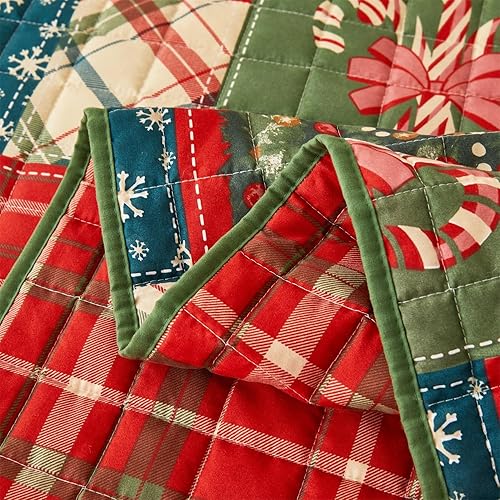 Miniatura 6 de Juego de edredón de Navidad, tamaño individual, con estampado de copos de nieve y árbol de Navidad, colcha de microfibra suave a cuadros con 1 funda