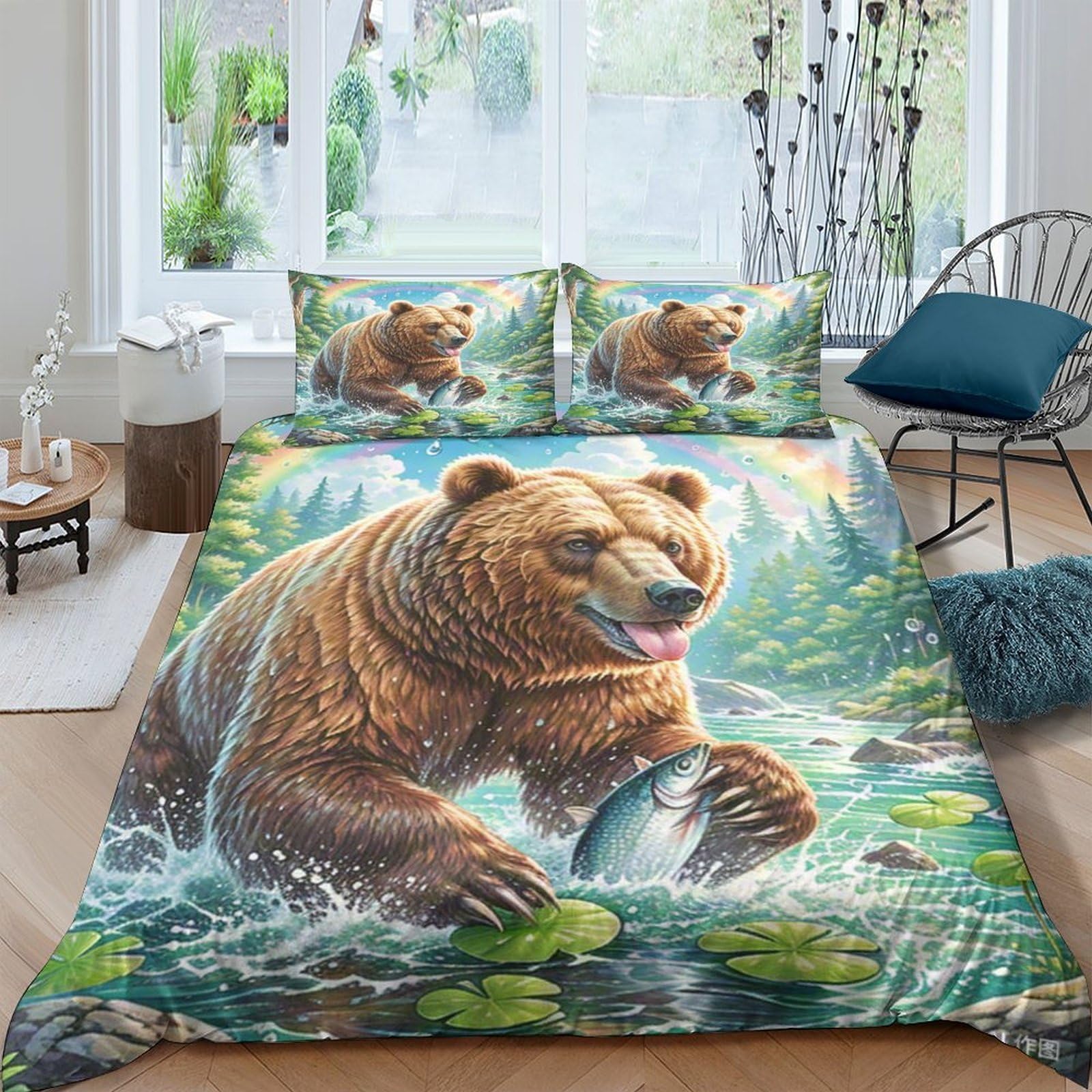 Parure de lit microfibre ours brun 3D avec housse de couette double 200x200 cm